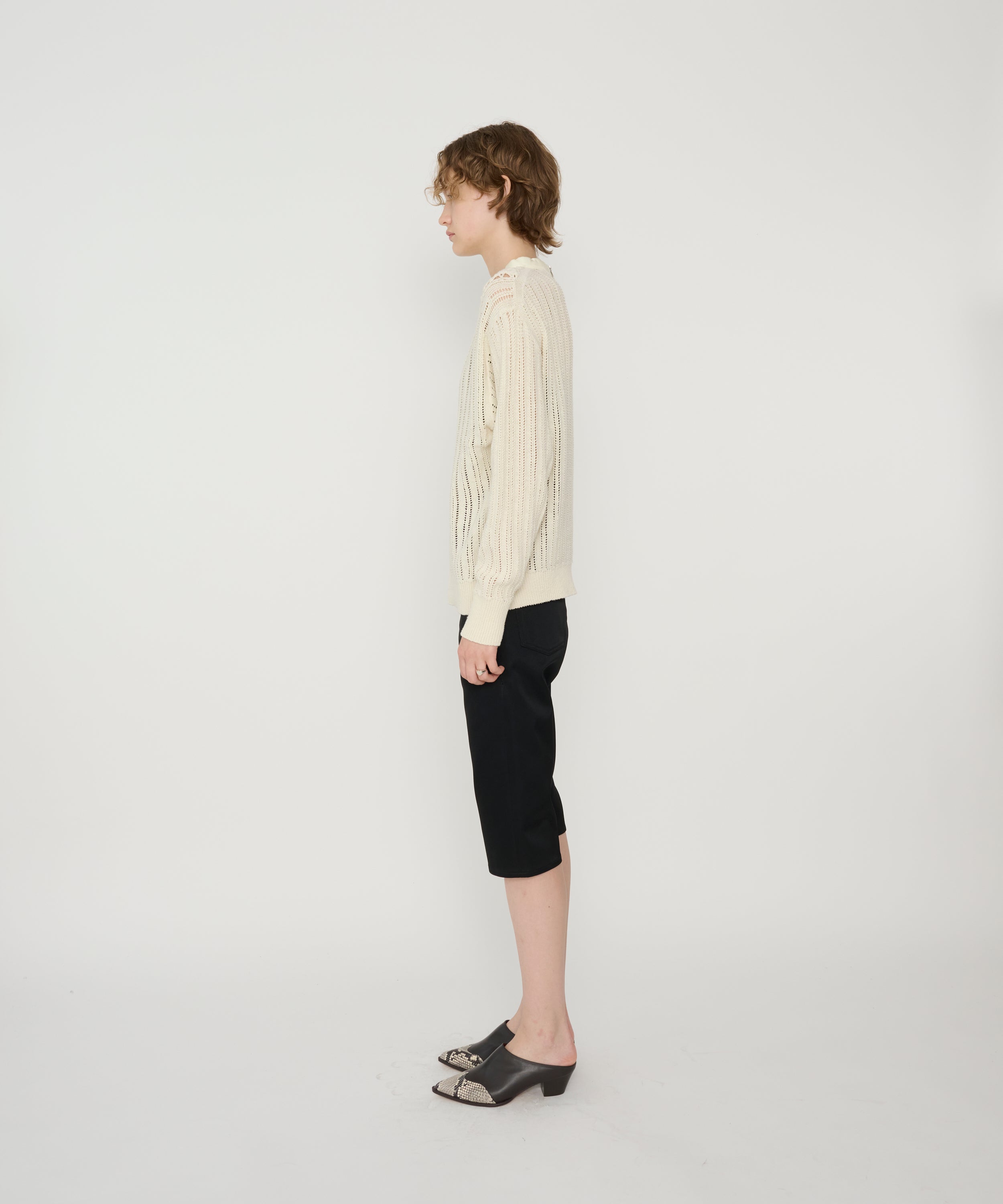 7G KNIT HAND LACE MESH CREW NECK PULLOVER