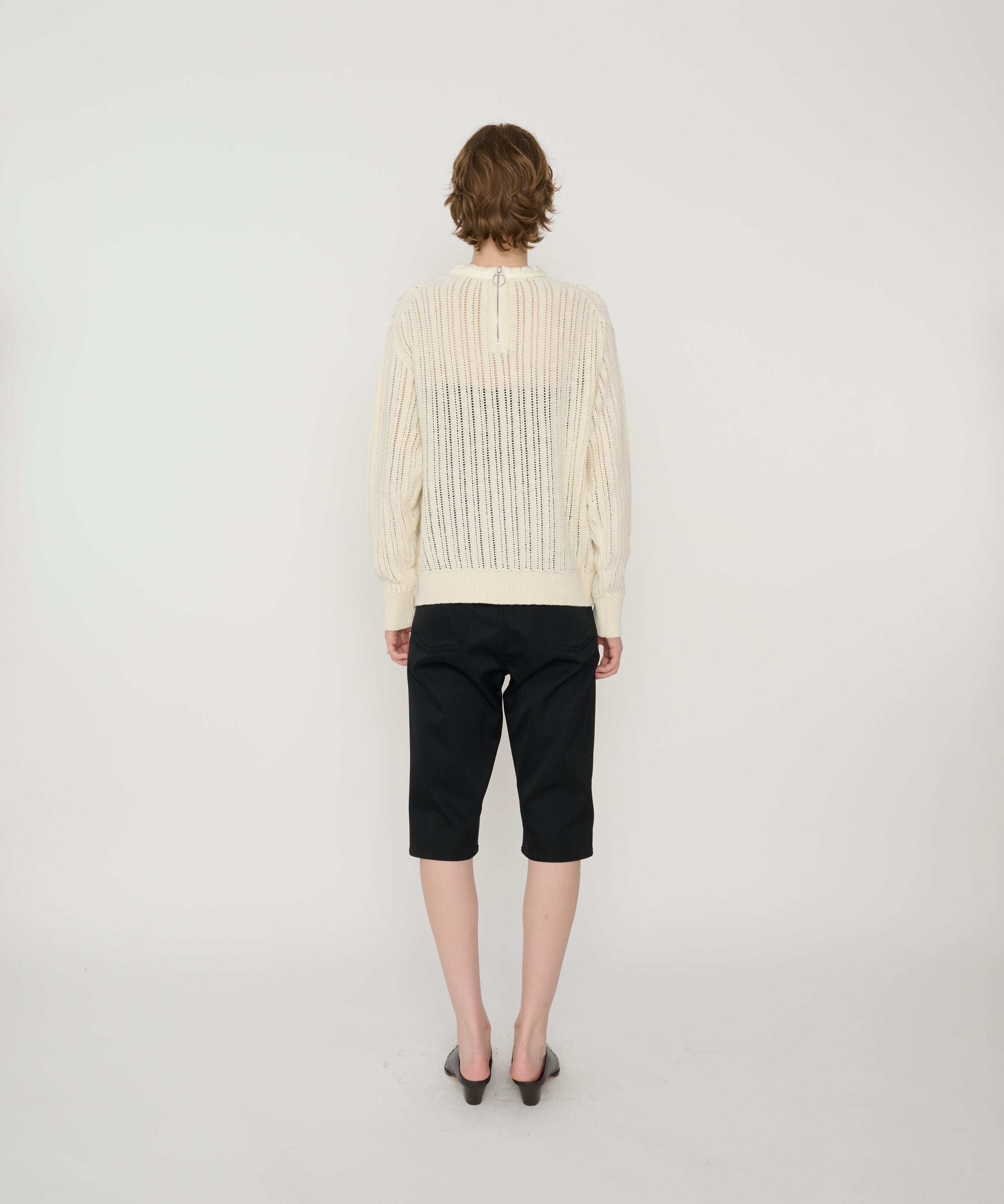 7G KNIT HAND LACE MESH CREW NECK PULLOVER