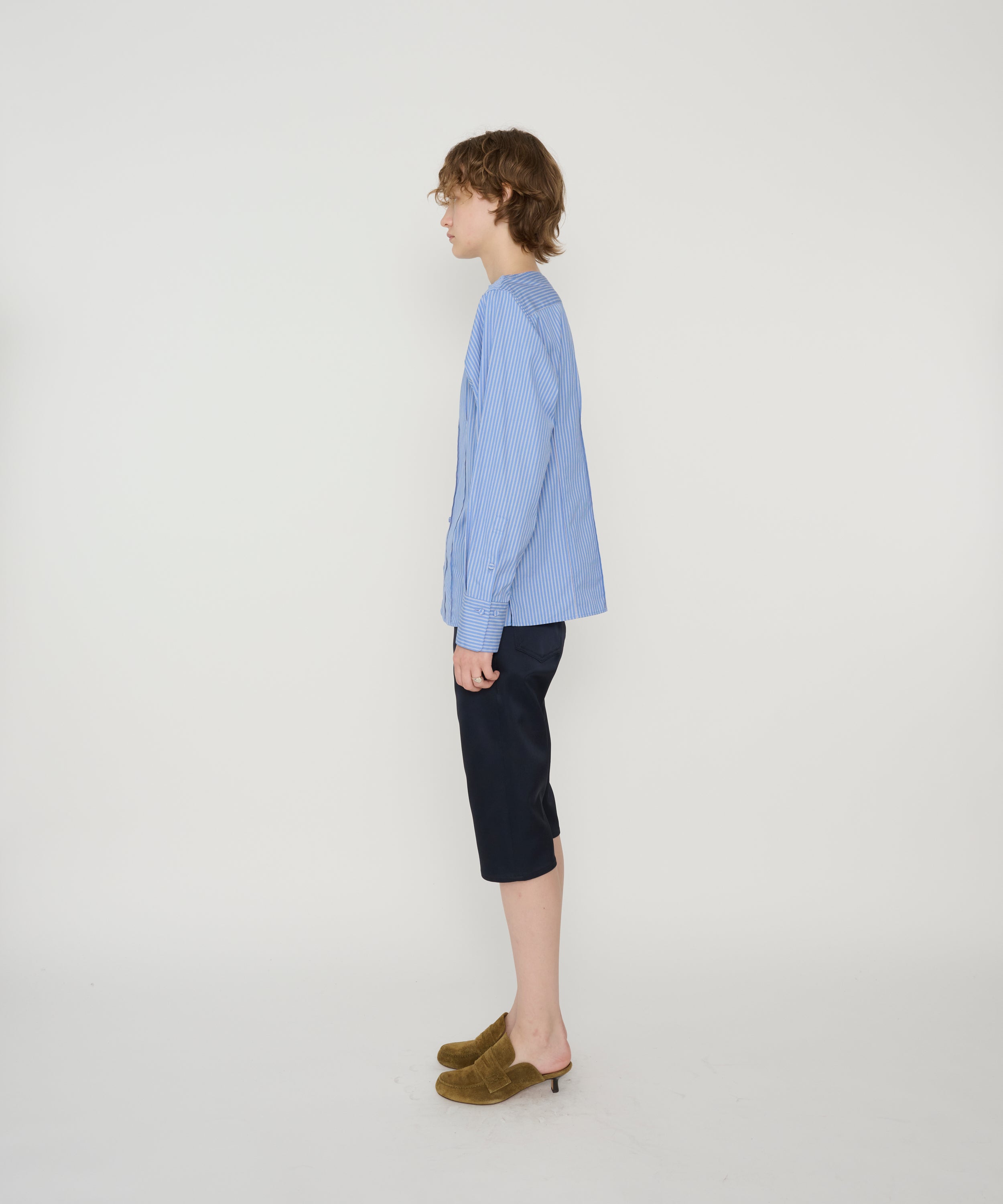 STRIPE WASHED COTTON BROAD BOATNECK SHAPE BLOUSE