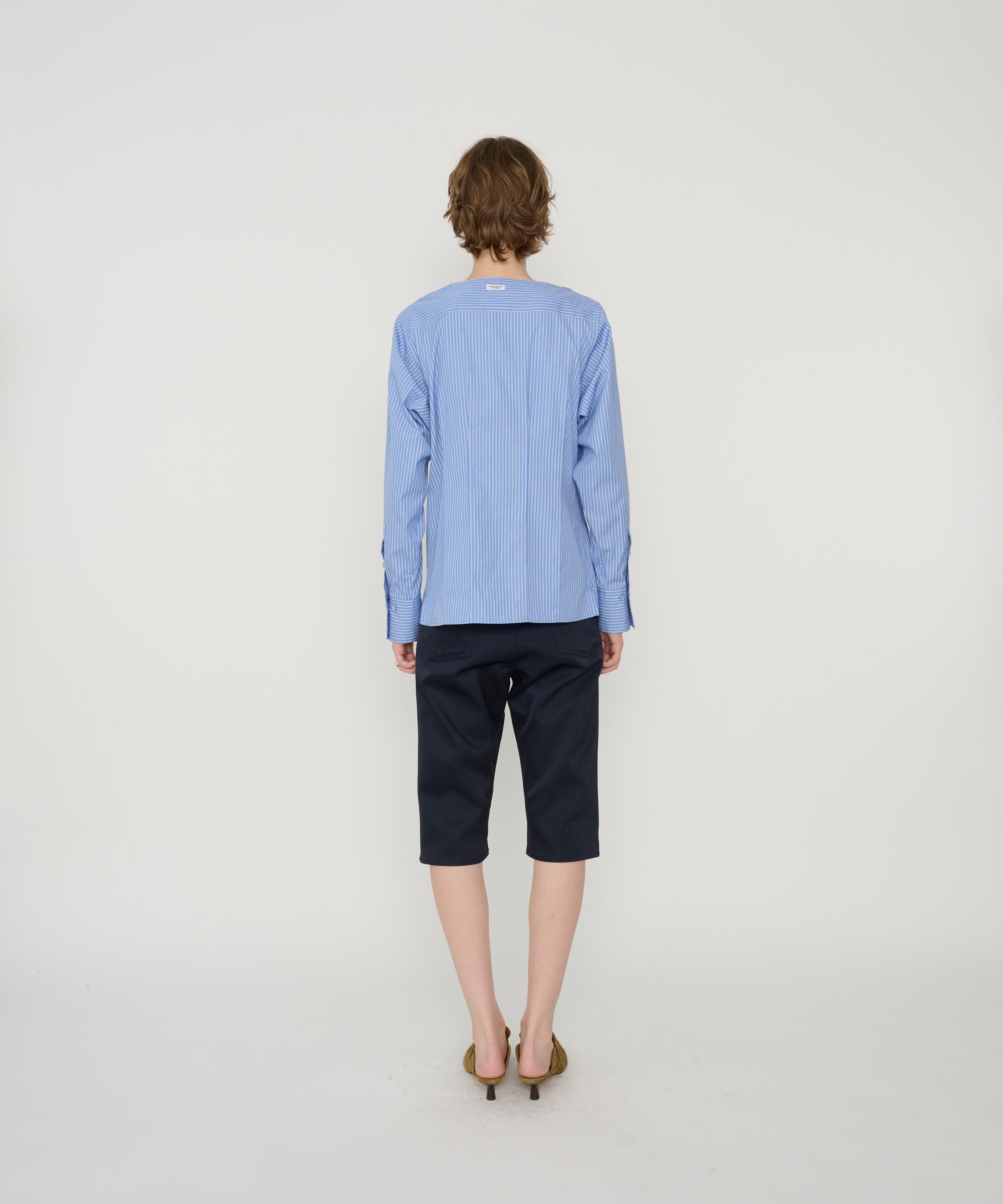 STRIPE WASHED COTTON BROAD BOATNECK SHAPE BLOUSE