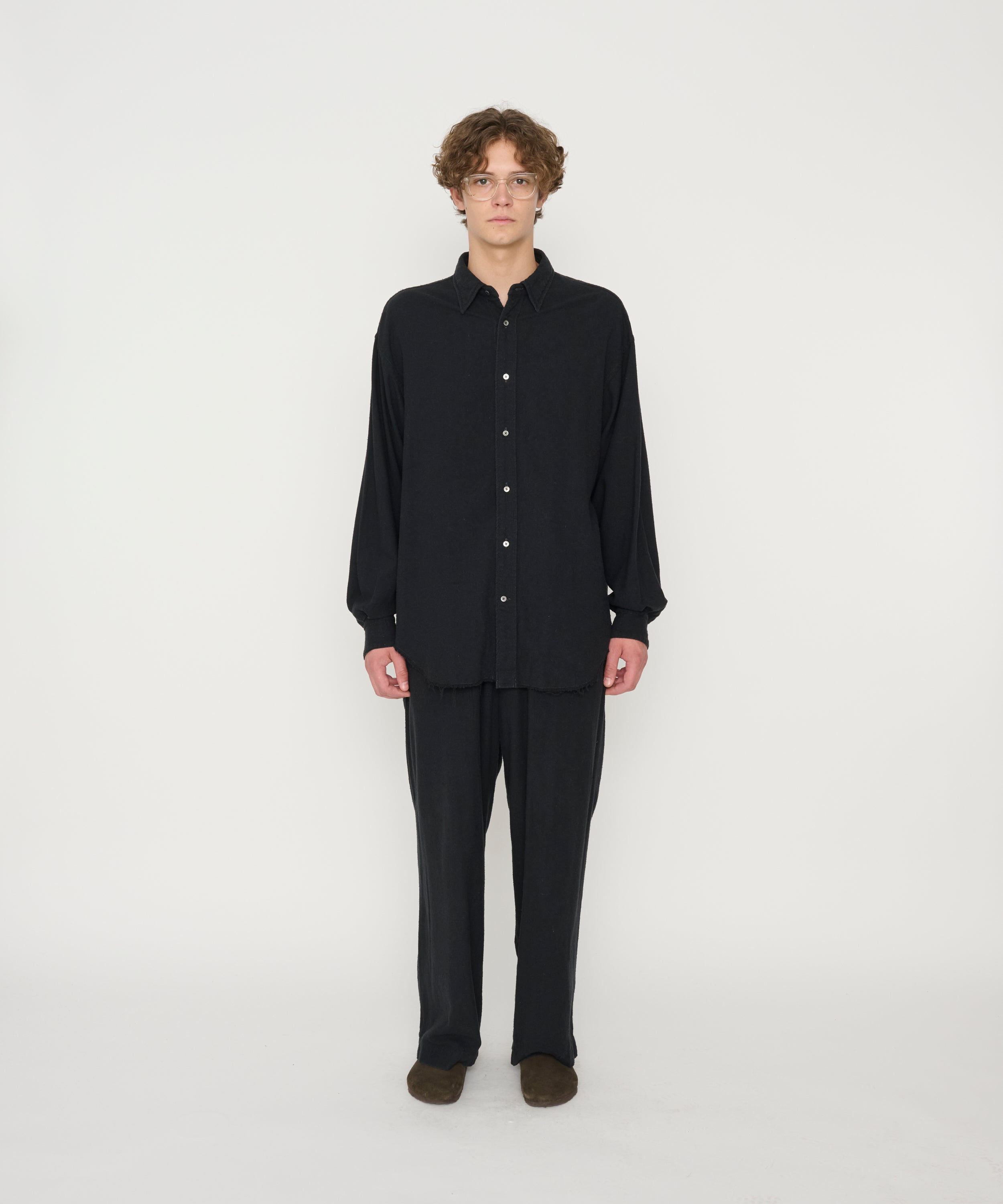 SILK NOIL GARMENT DYE OVERSIZED REGULAR COLLAR SHIRT