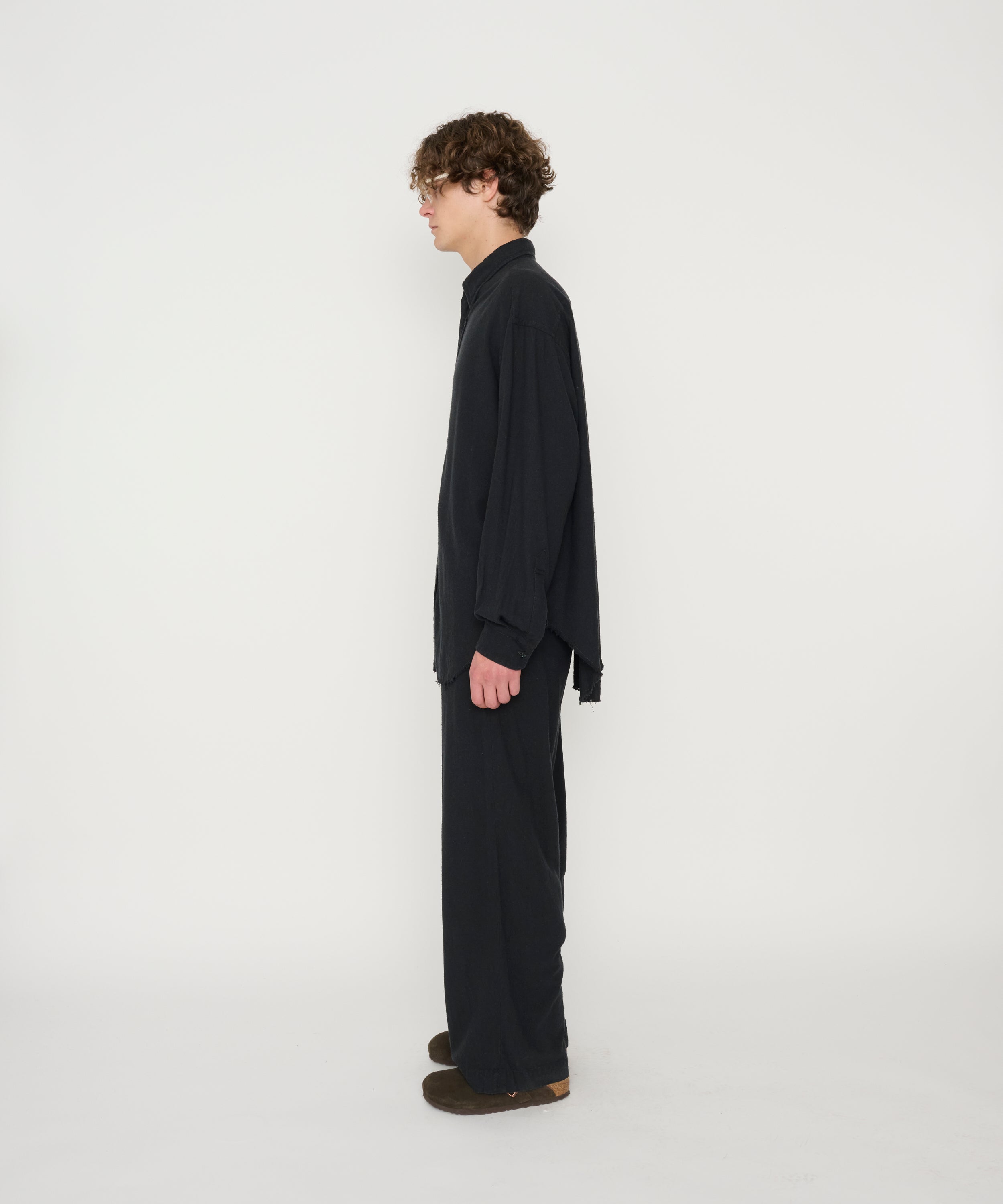 SILK NOIL GARMENT DYE OVERSIZED REGULAR COLLAR SHIRT