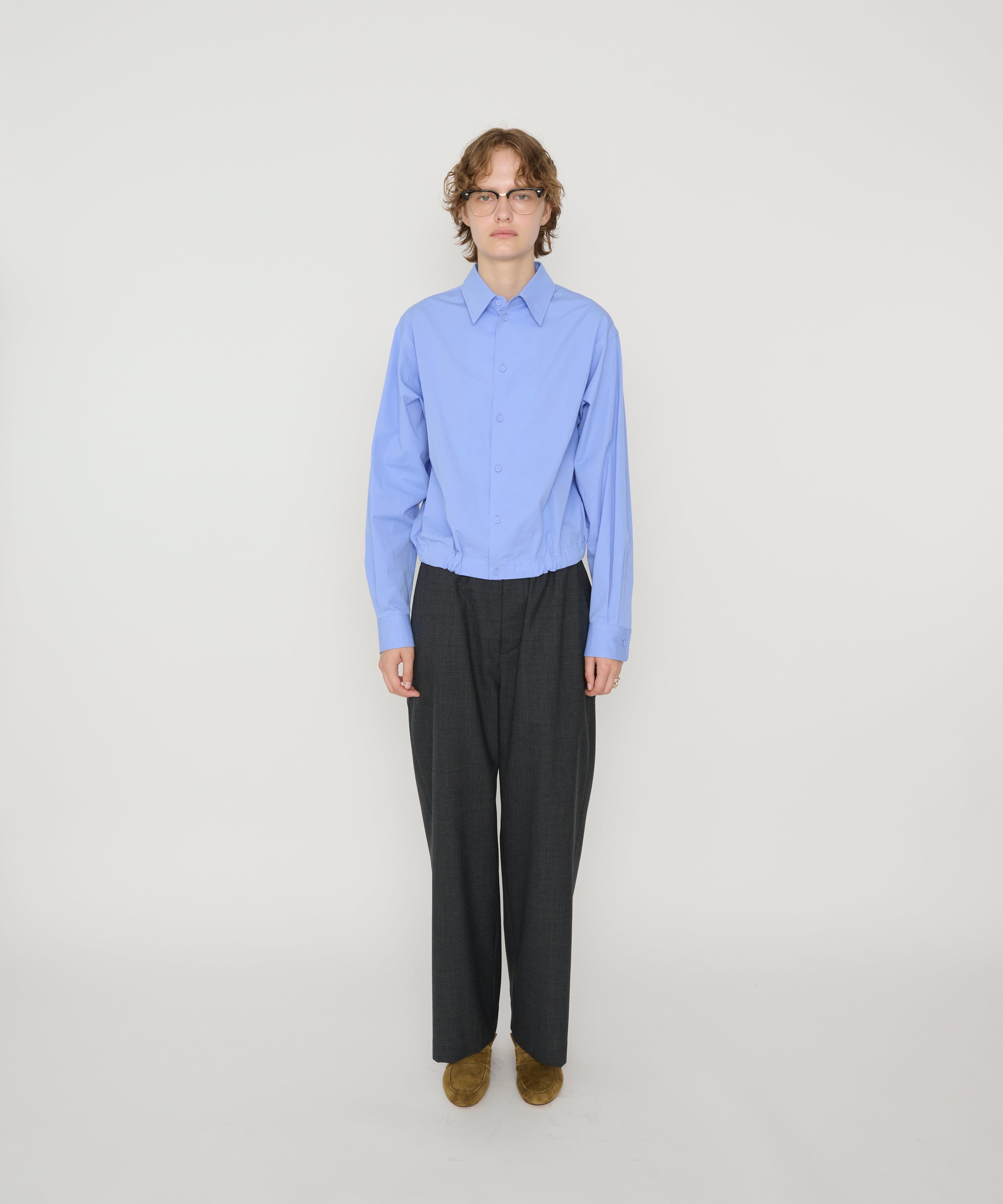WASHED COTTON BROAD HEM GATHER SHIRT