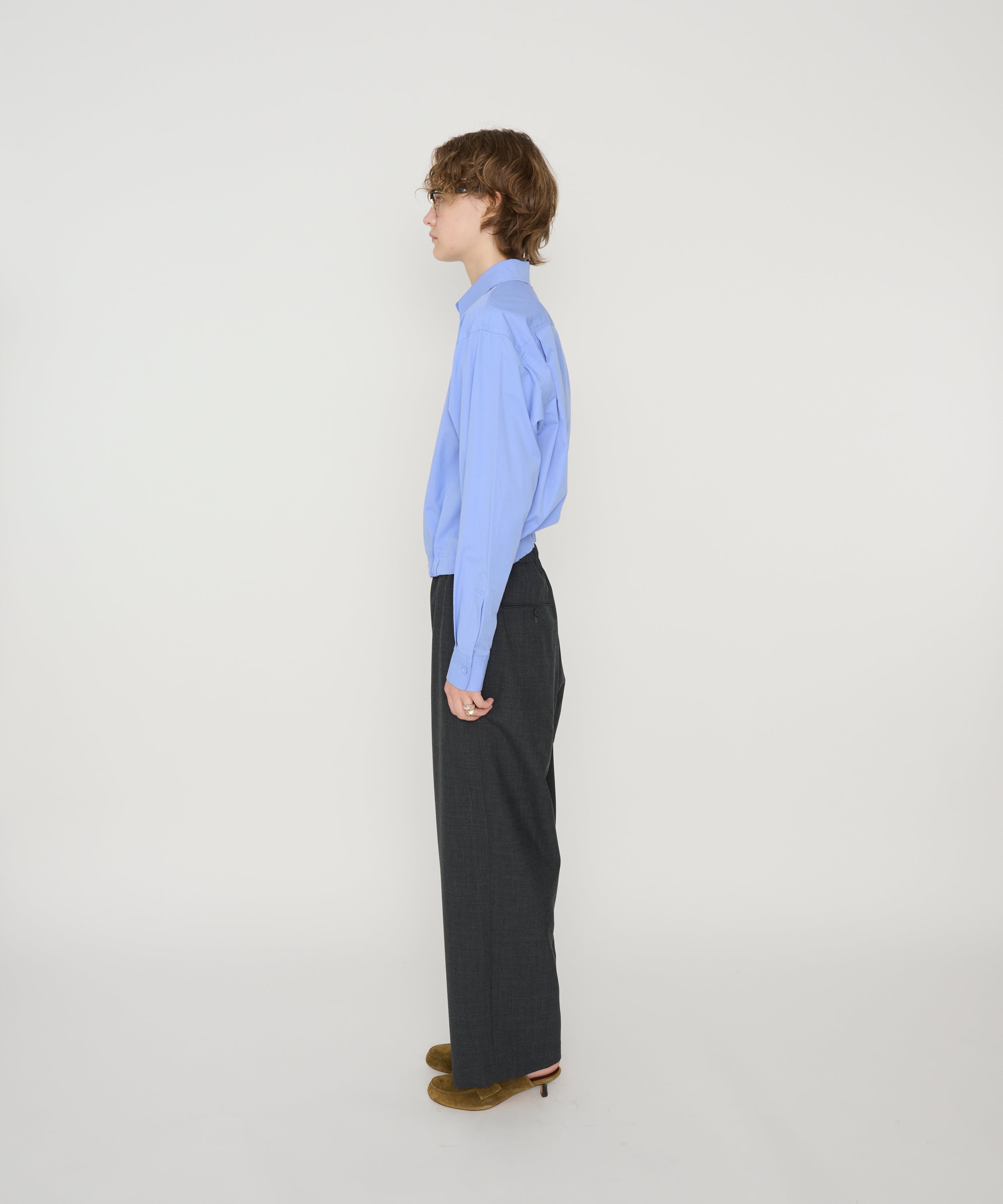 WASHED COTTON BROAD HEM GATHER SHIRT