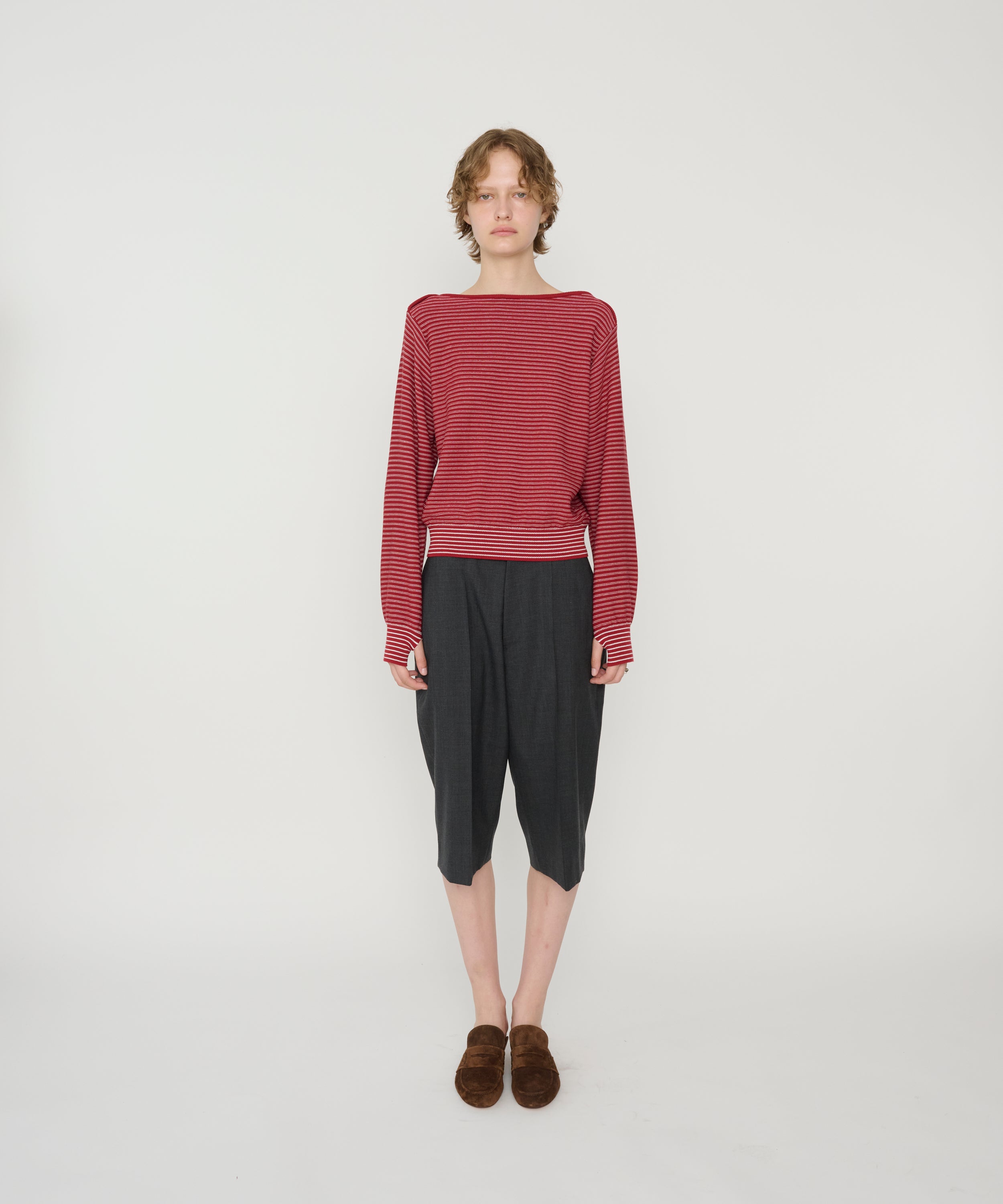 12G COTTON BORDER BOAT NECK KNIT