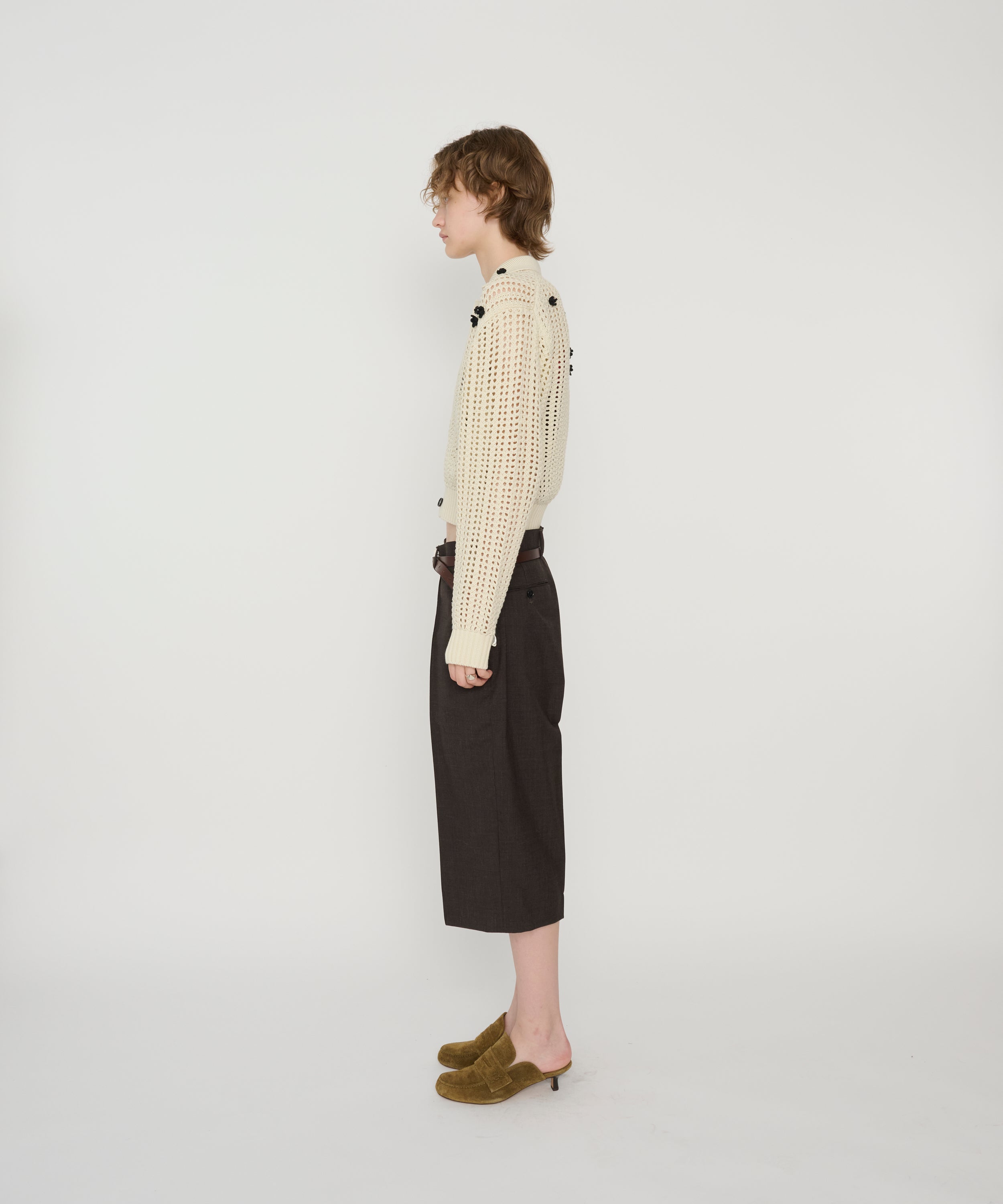 CROCHET STAR 7G MESH POLO COLLAR CARDIGAN