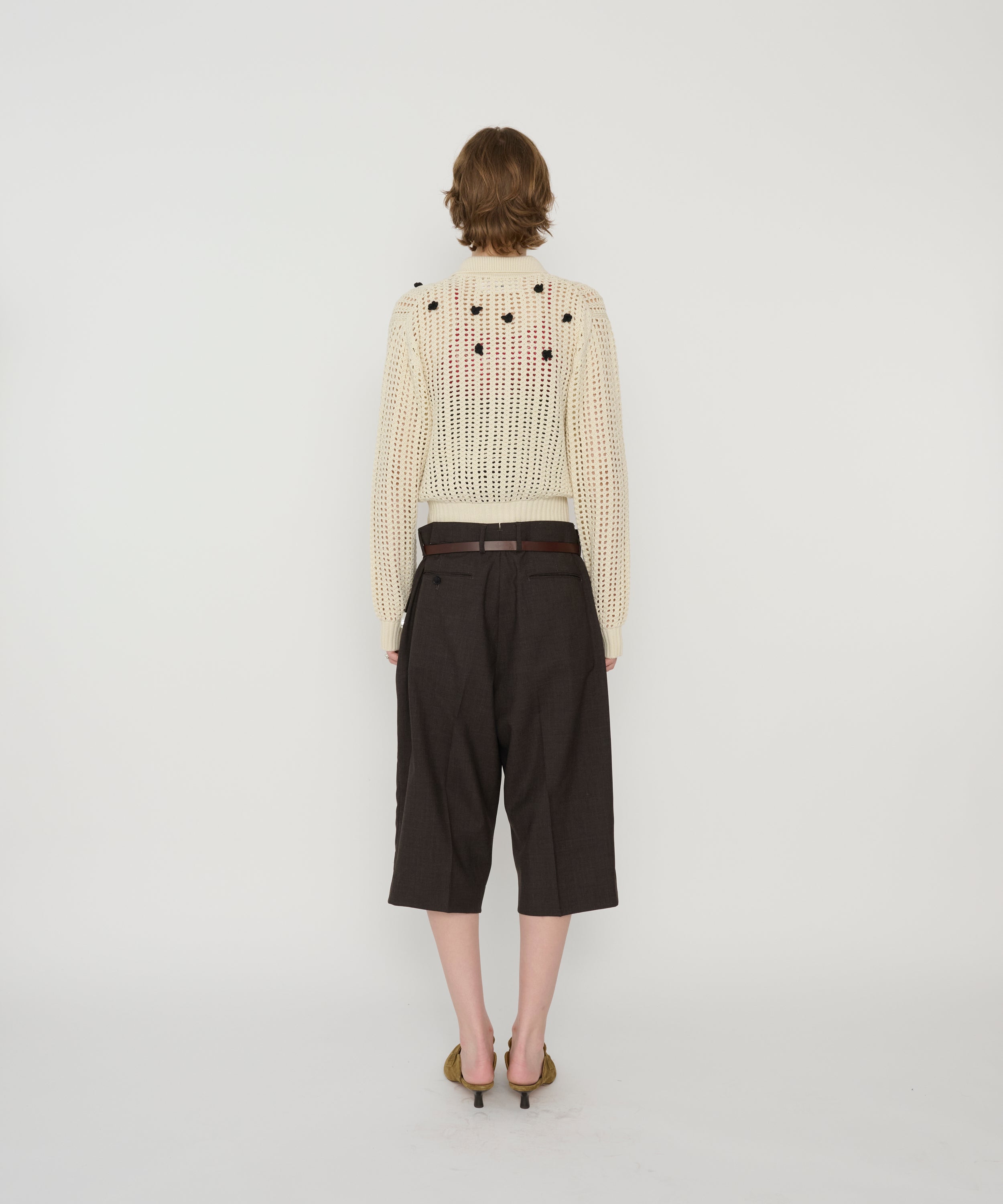 CROCHET STAR 7G MESH POLO COLLAR CARDIGAN