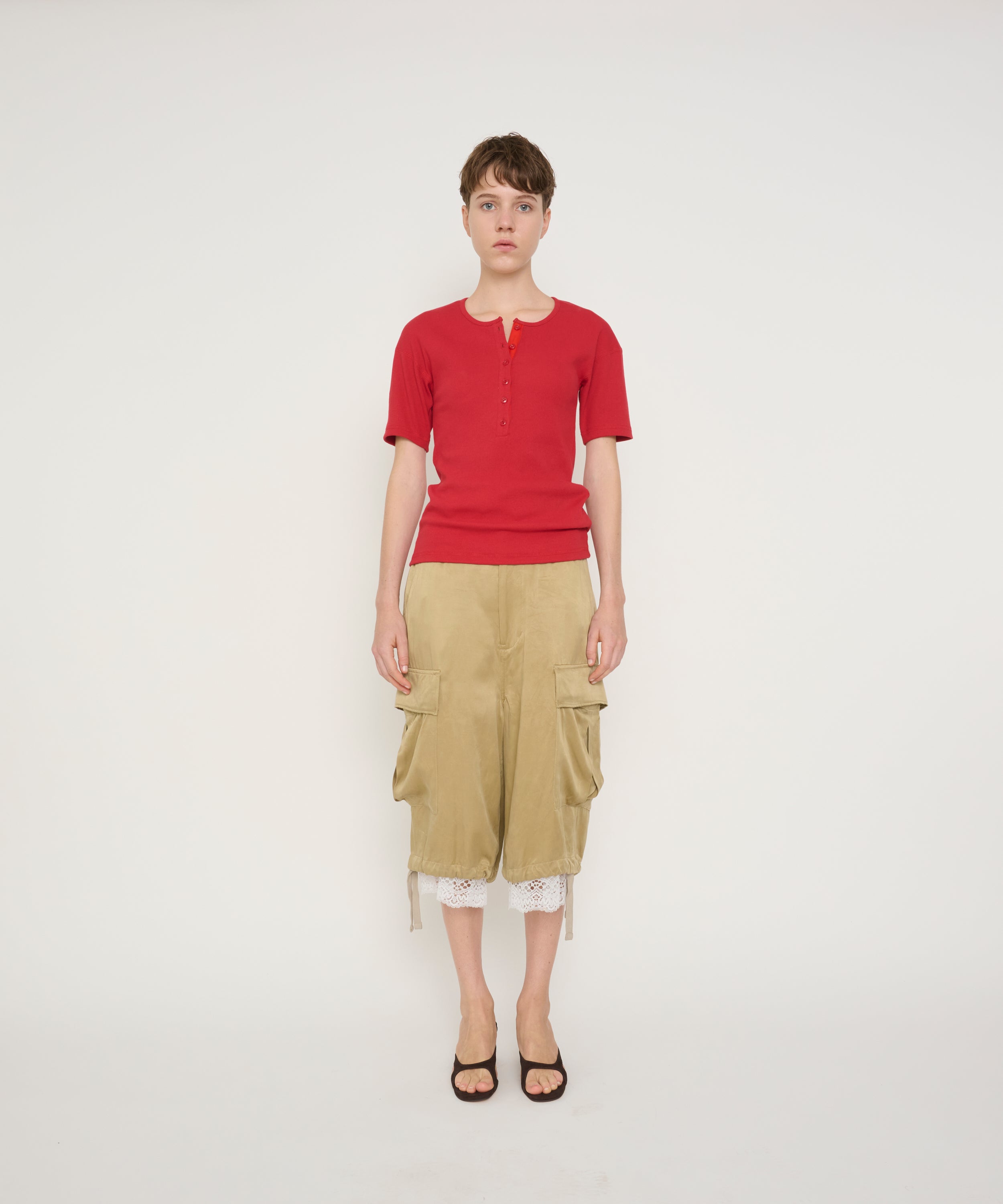 COTTON RIB HENRY NECK SHORT SLEEVE PULLOVER
