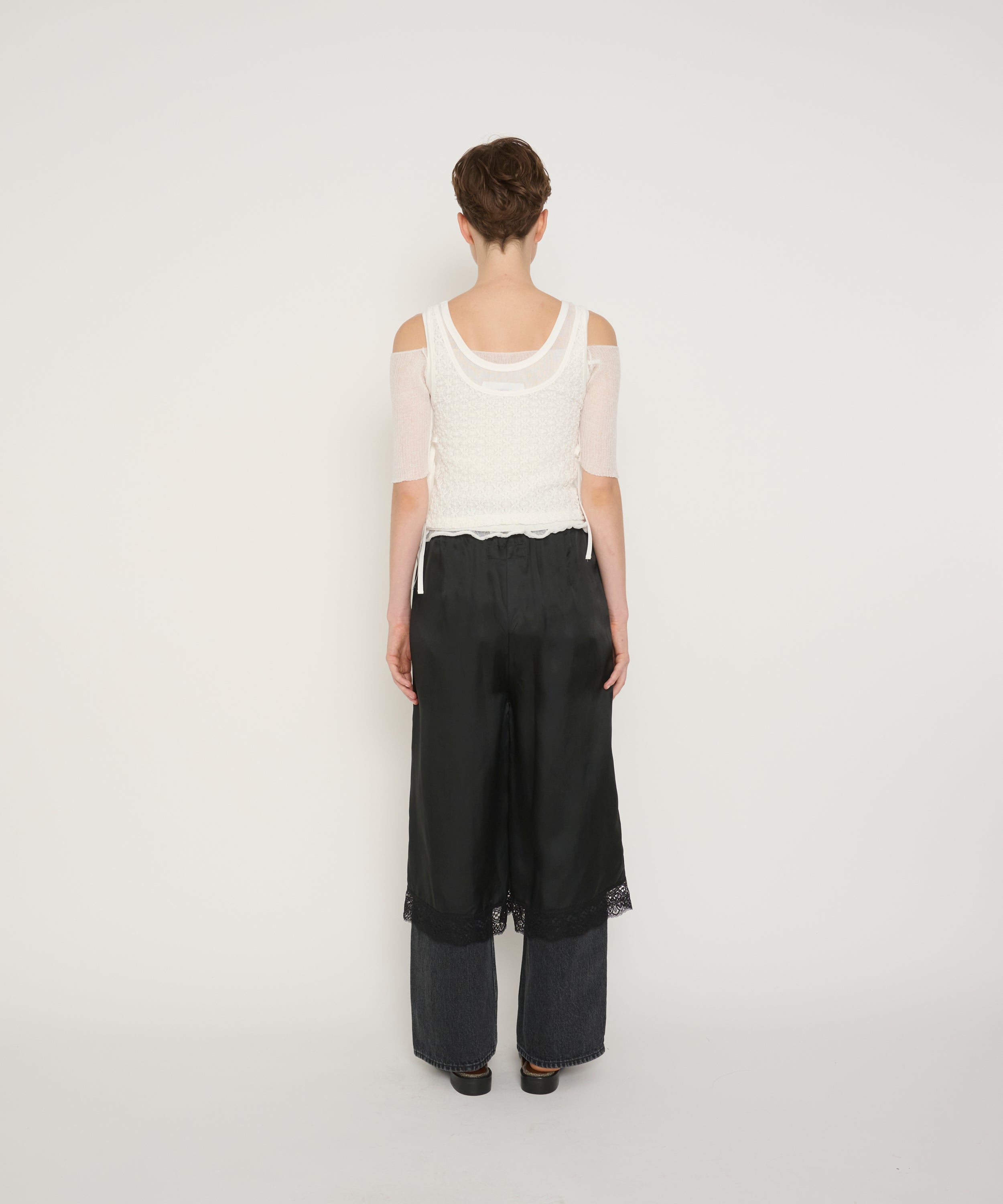 NYLON COTTON FLOWER LACE RIBBON LAYERED TANK TOP