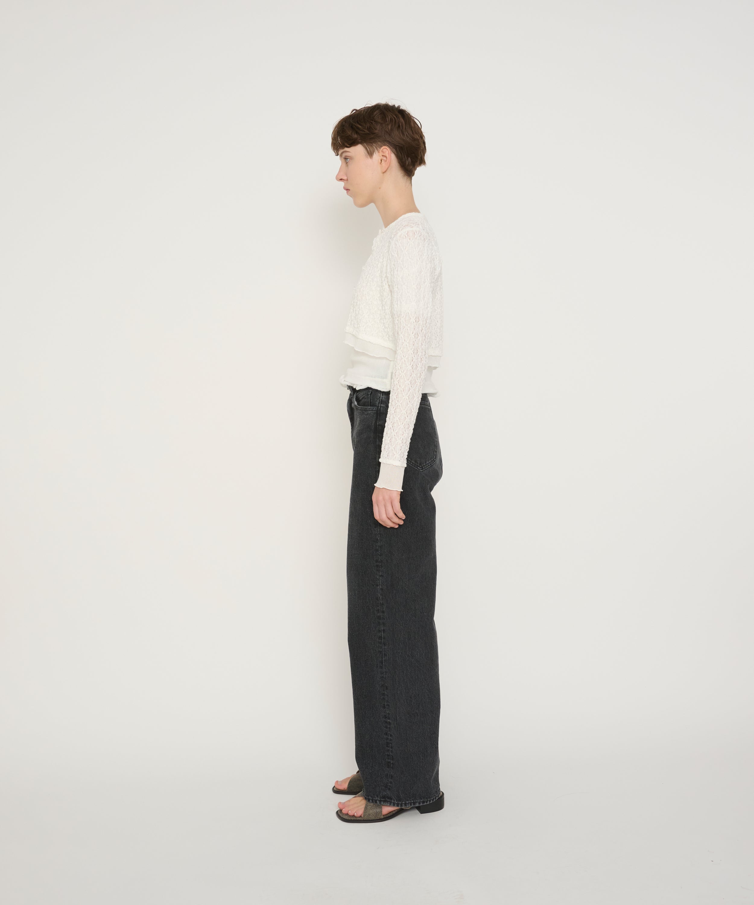 NYLON COTTON FLOWER LACE TULLE COMBI CARDIGAN