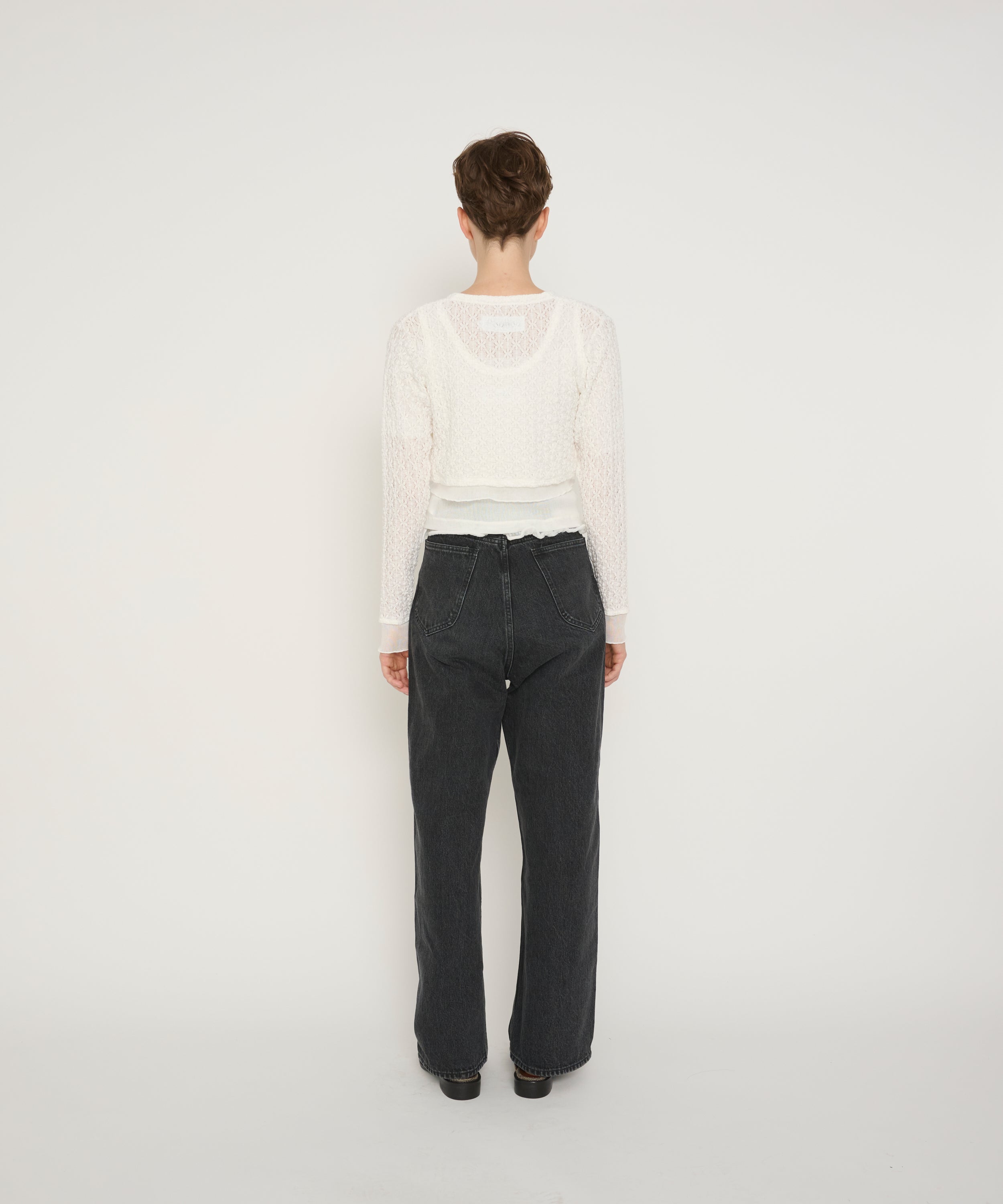 NYLON COTTON FLOWER LACE TULLE COMBI CARDIGAN