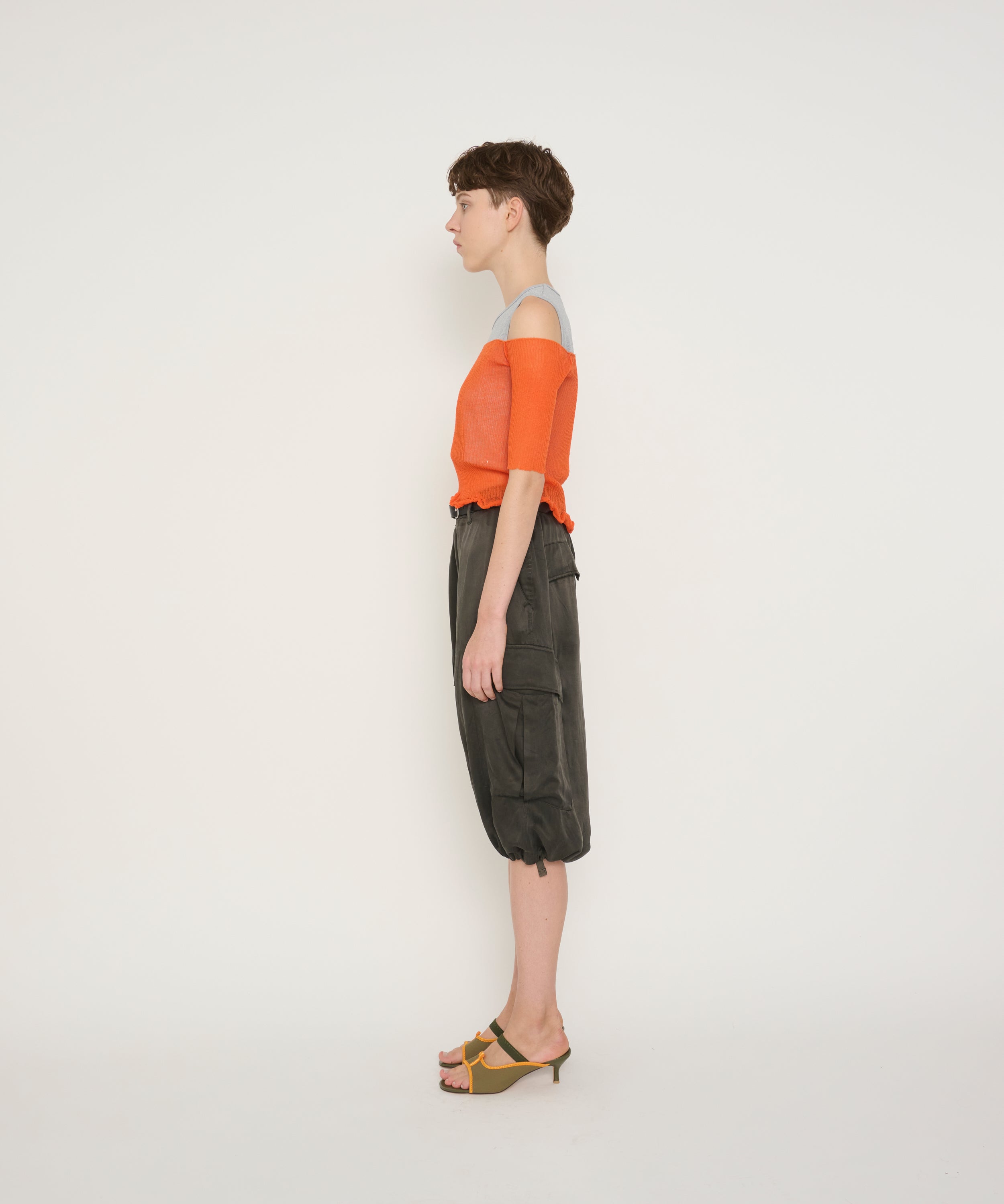 16G POLYESTER RAMIE SHEER RIB OFF SHOULDER KNIT