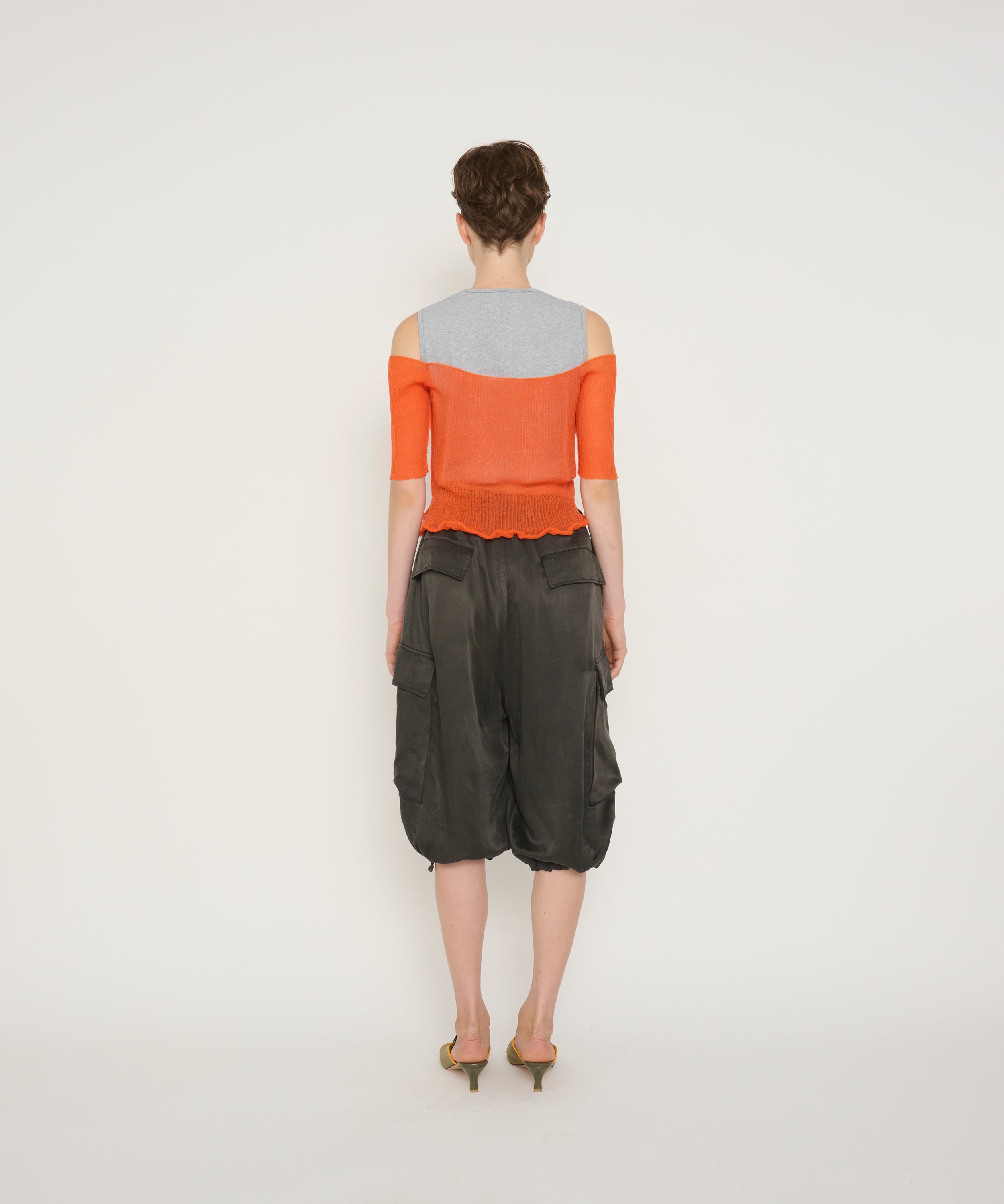 16G POLYESTER RAMIE SHEER RIB OFF SHOULDER KNIT