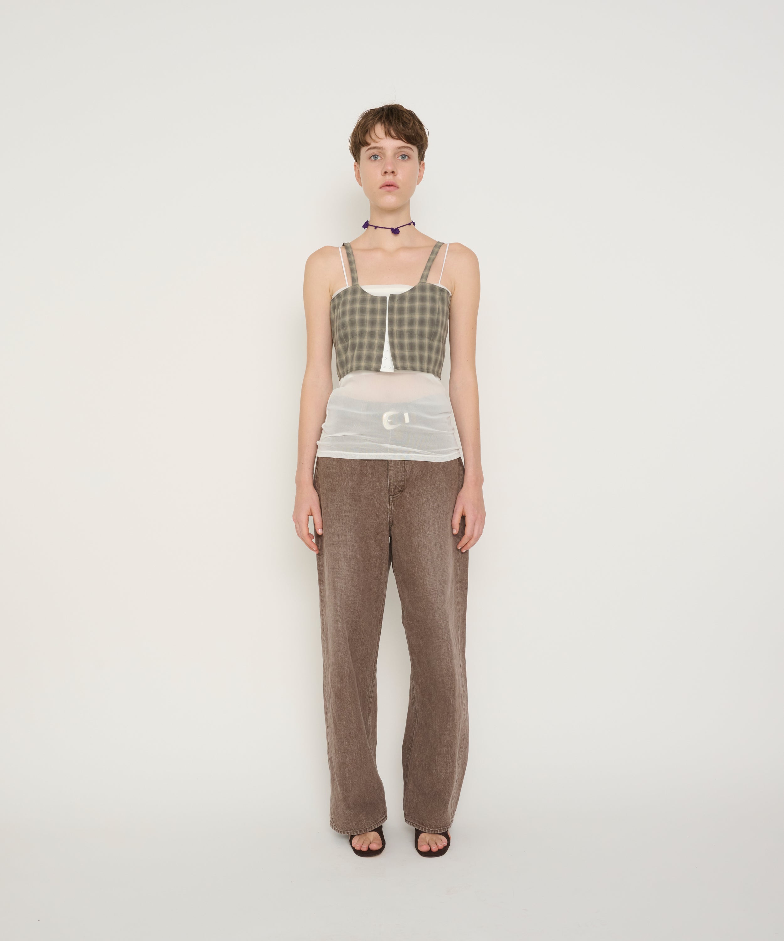 POLYESTER SHADOW CHECK BUSTIER TOPS
