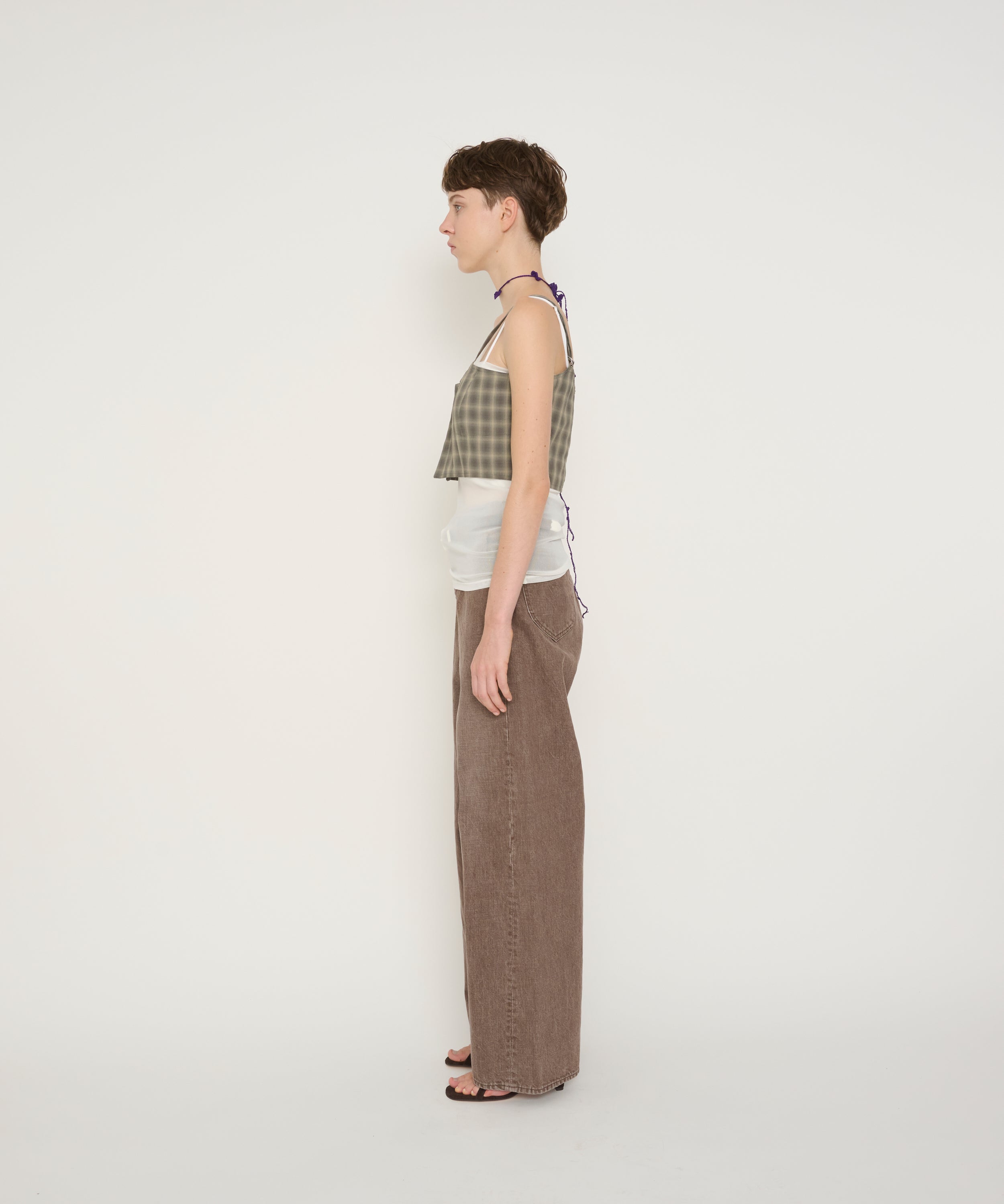 POLYESTER SHADOW CHECK BUSTIER TOPS