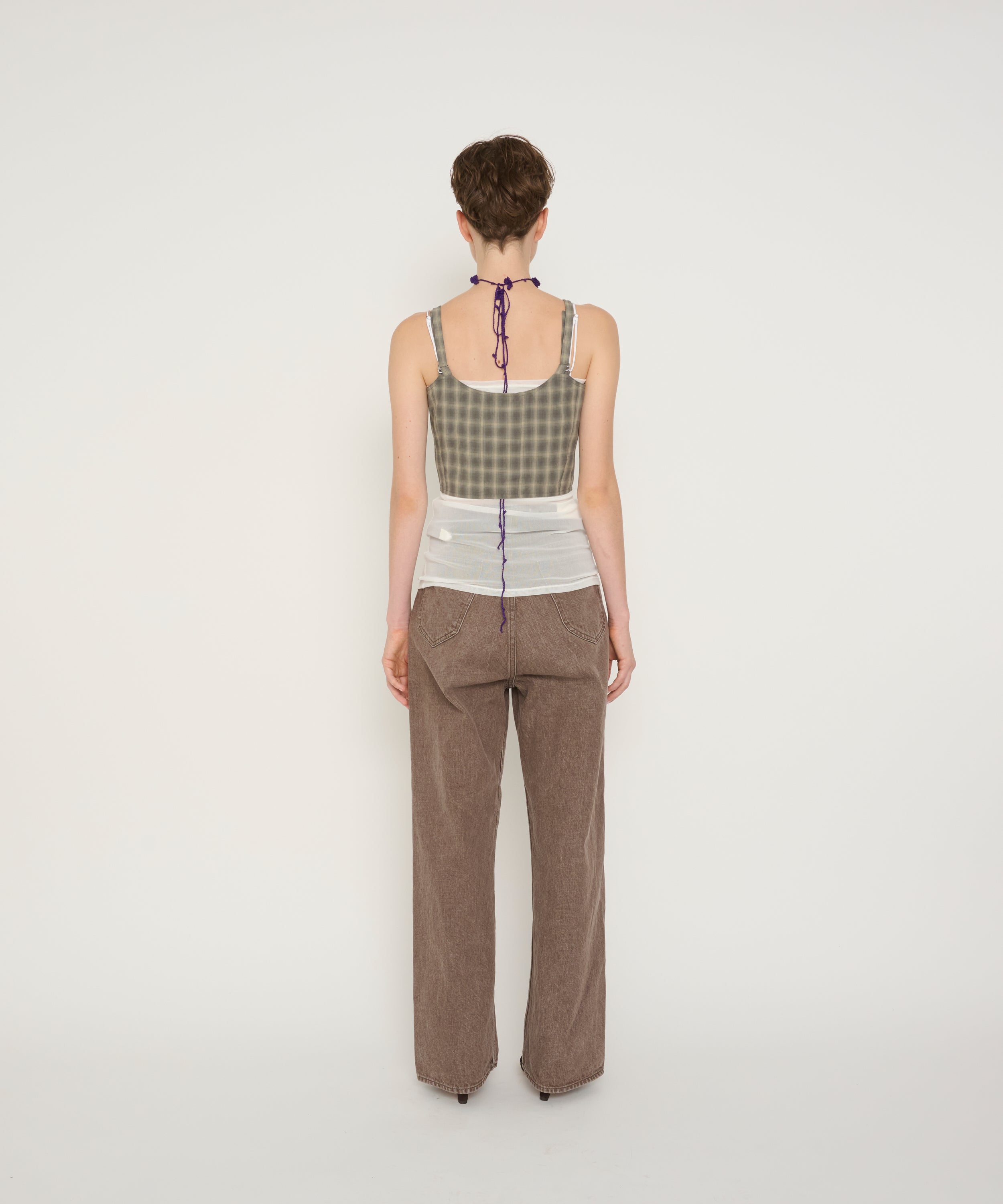 POLYESTER SHADOW CHECK BUSTIER TOPS
