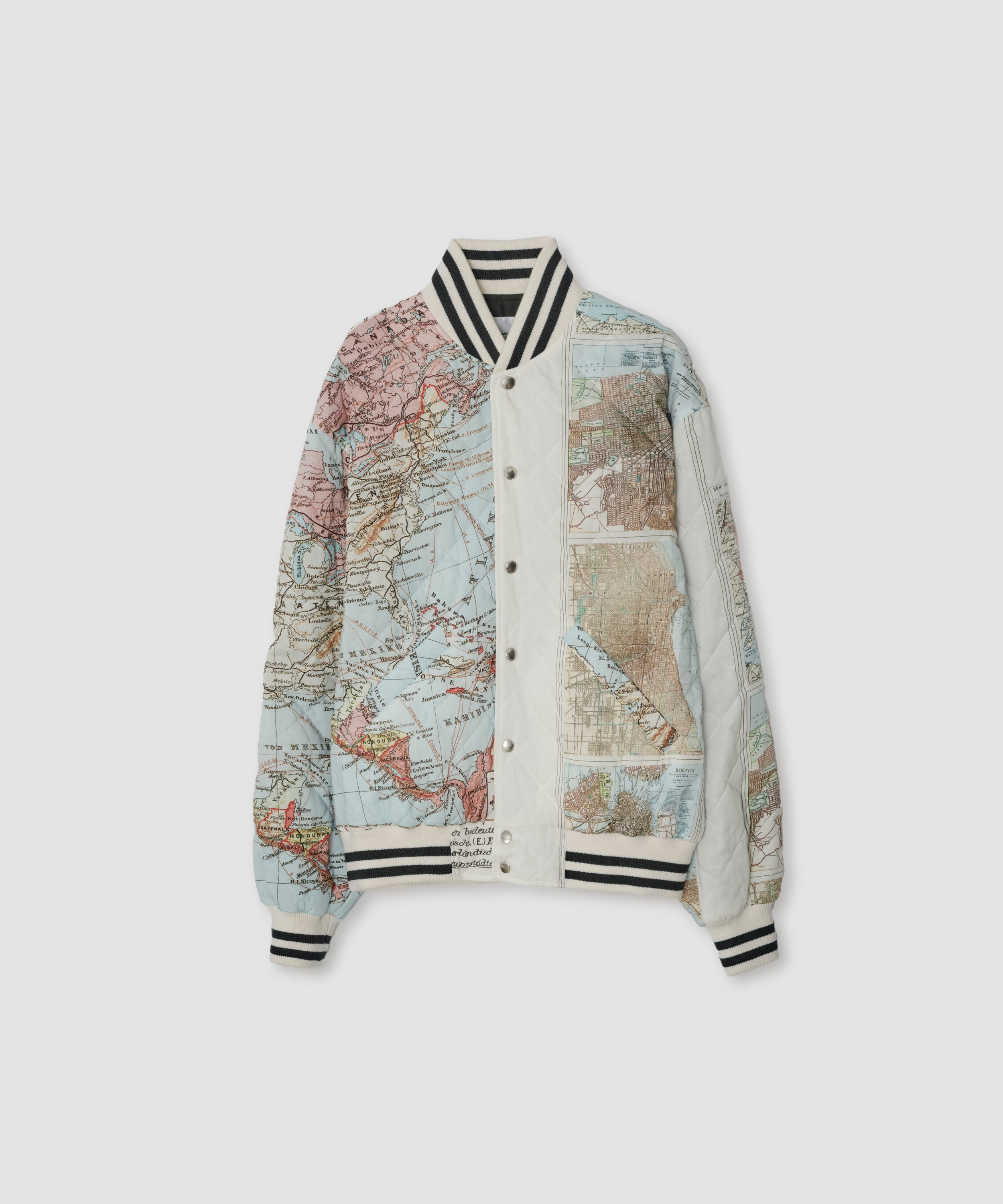 NORTH AMERICA OLD MAP QUILTING SPORTS BLOUSON