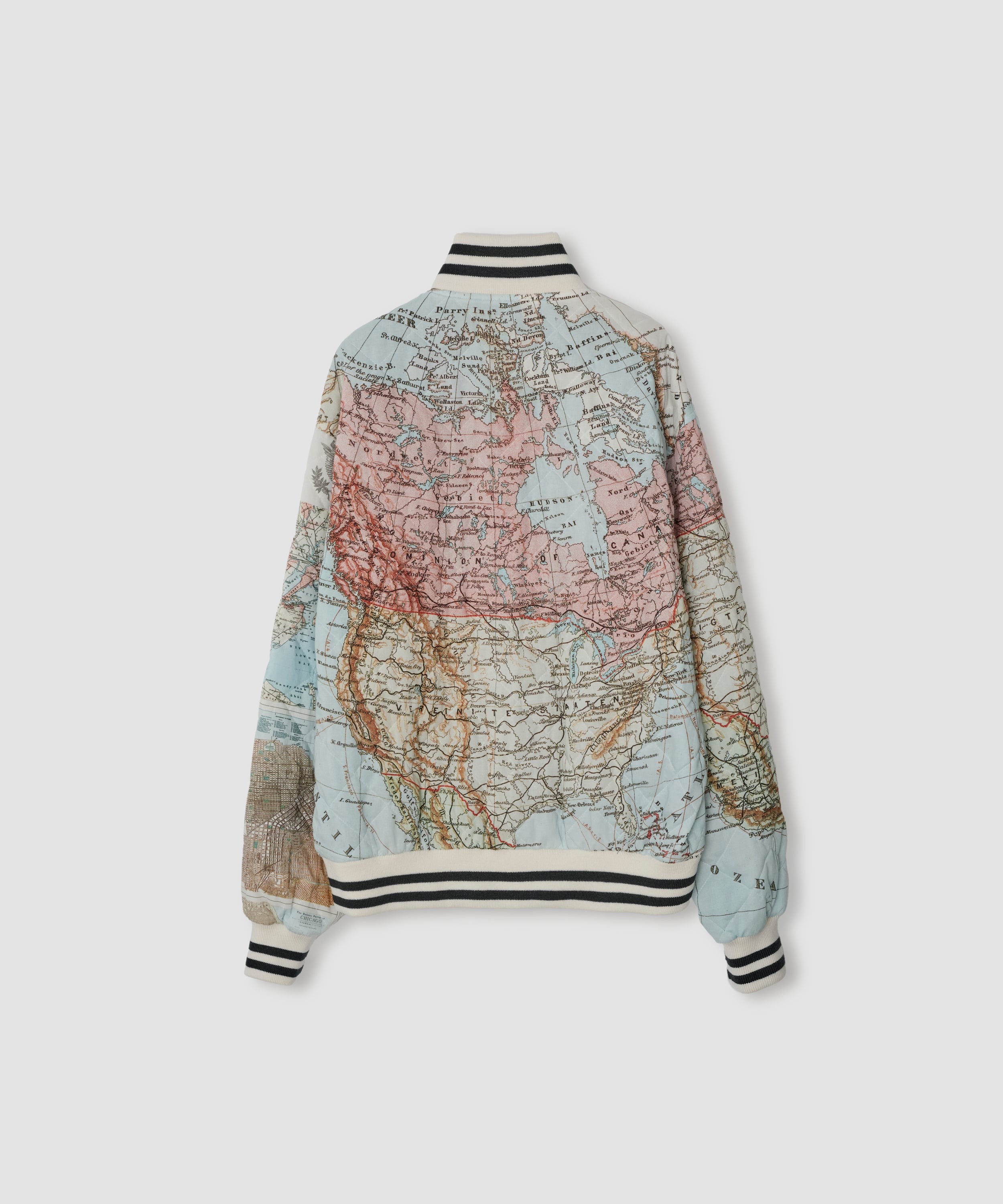 NORTH AMERICA OLD MAP QUILTING SPORTS BLOUSON