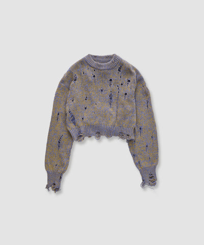 DAMAGE COTTON KNIT CREW NECK