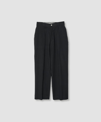 WASHED COTTON BROAD NO TUCK TROUSERS