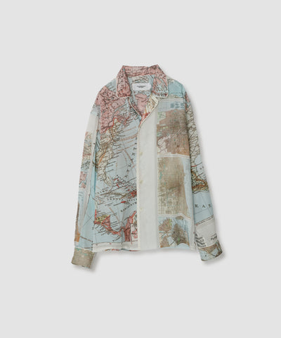 NORTH AMERICA OLD MAP PRINT COTTON RAYON PIPING PAJAMA SHIRT