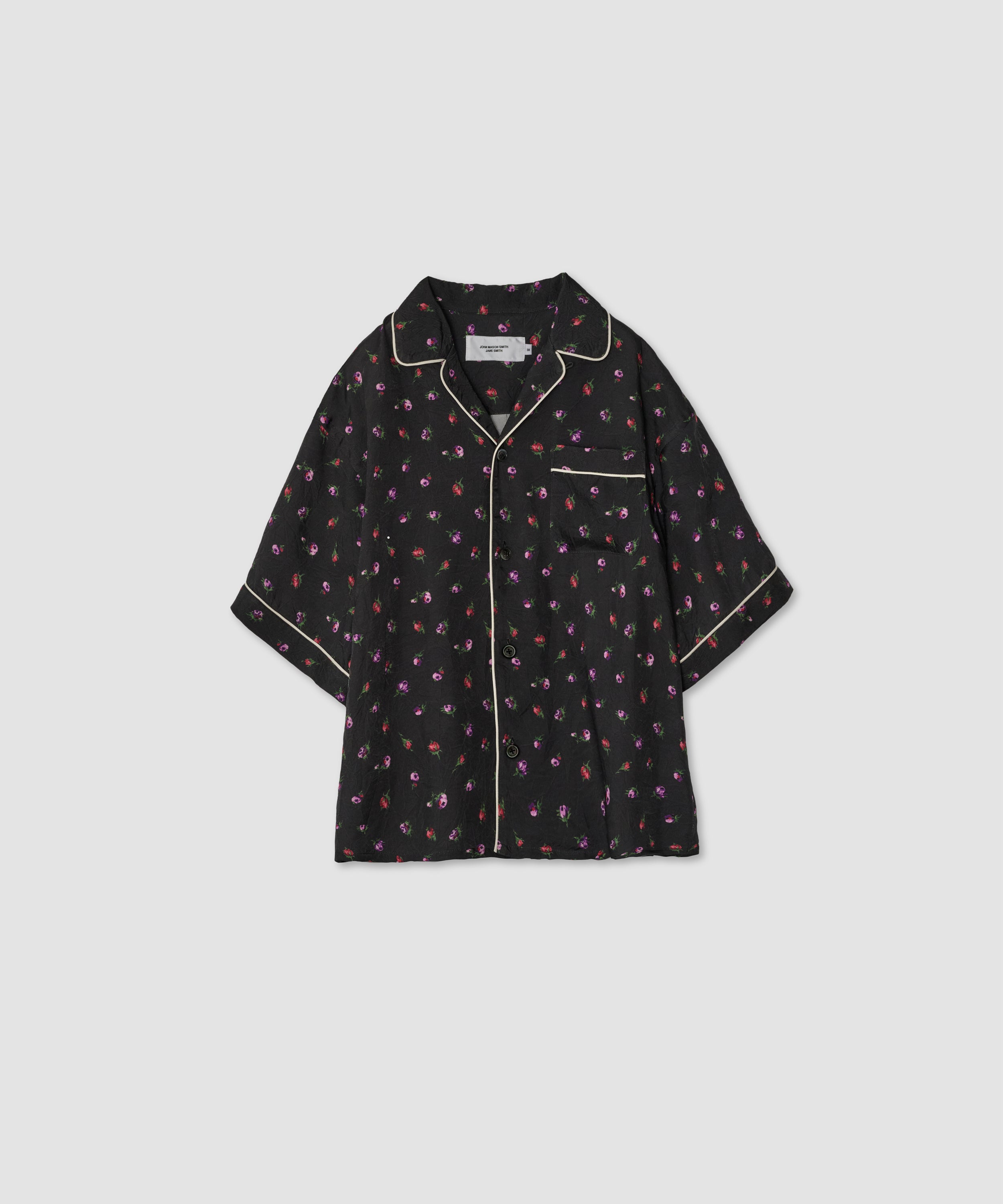 CUPRO FLOWER PRINT PIPING OPEN COLLAR SHIRTS
