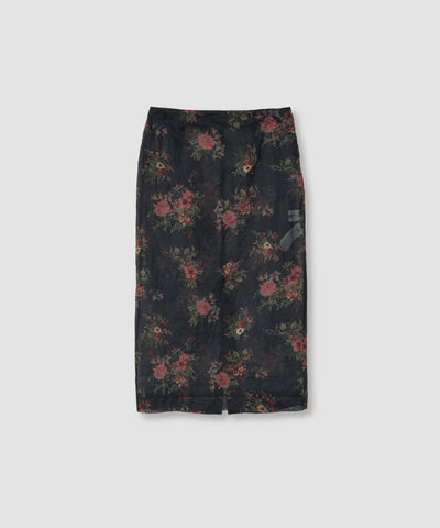 FLOWER PRINT ORGANDY ELASTIC WAIST SKIRT