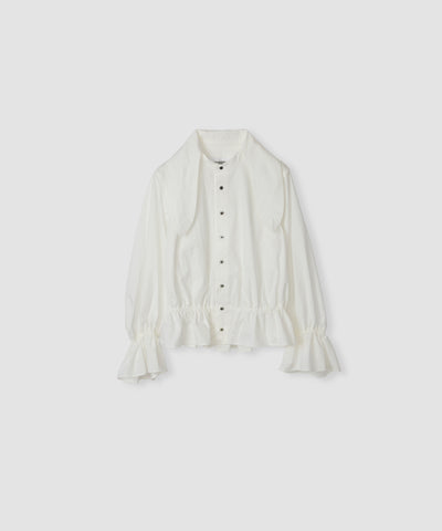 WASHED COTTON BROAD BOW TIE GATHER SHIRT