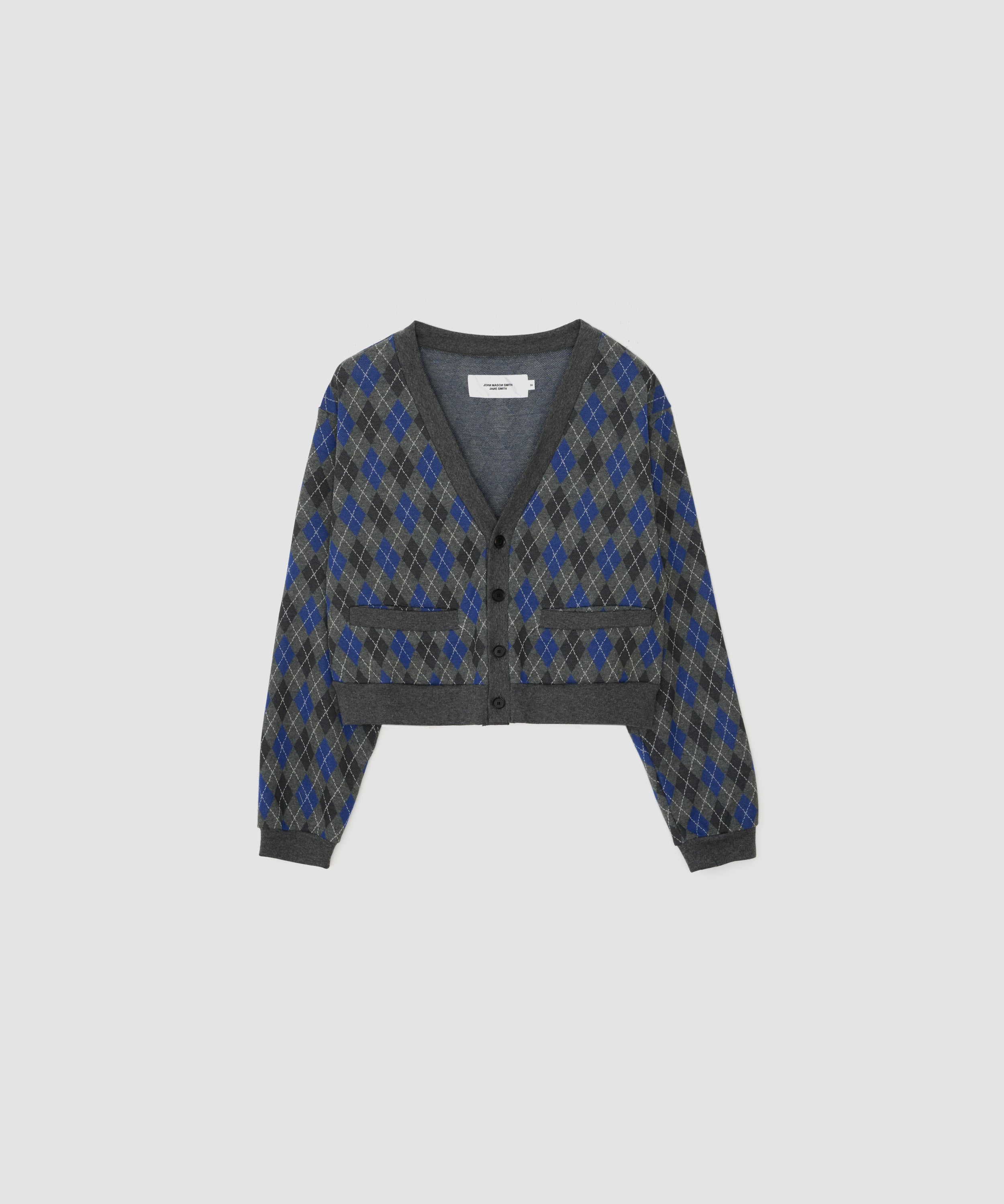 COTTON JACQUARD ARGYLE V-NECK CARDIGAN