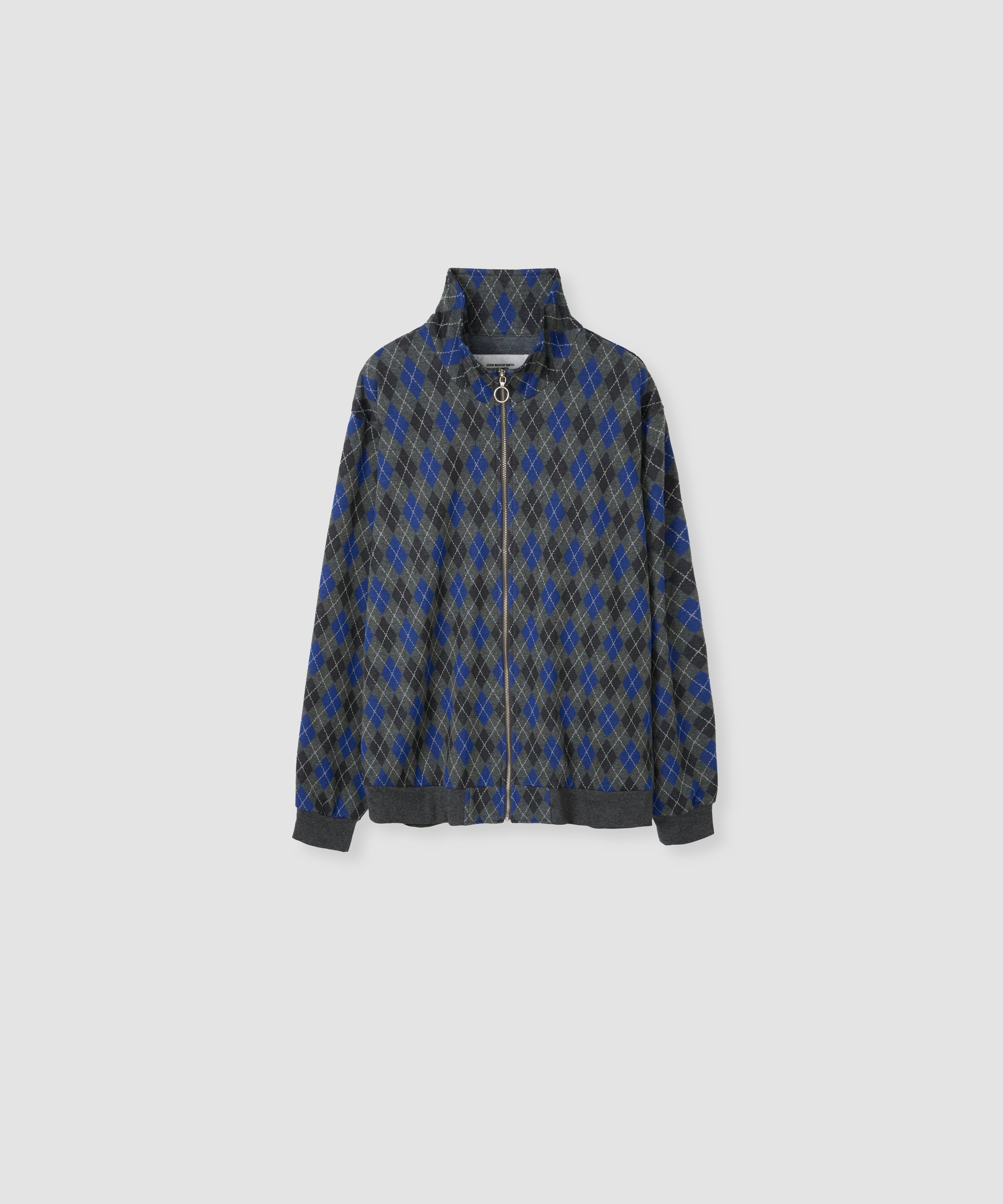 COTTON JACQUARD ARGYLE ZIP CARDIGAN