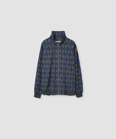 COTTON JACQUARD ARGYLE ZIP CARDIGAN