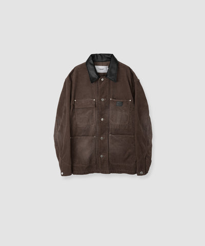 8W COTTON CORDUROY LEATHER COLLAR COVERALL
