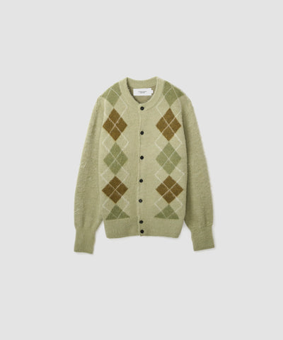 7G WOOL JACQUARD ARGYLE CREW CARDIGAN