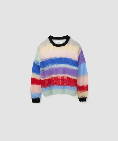 MOHAIR RANDOM BORDER CREW KNIT