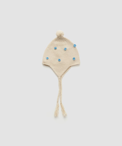 EAR FLAP KNIT BEANIE FLOWER