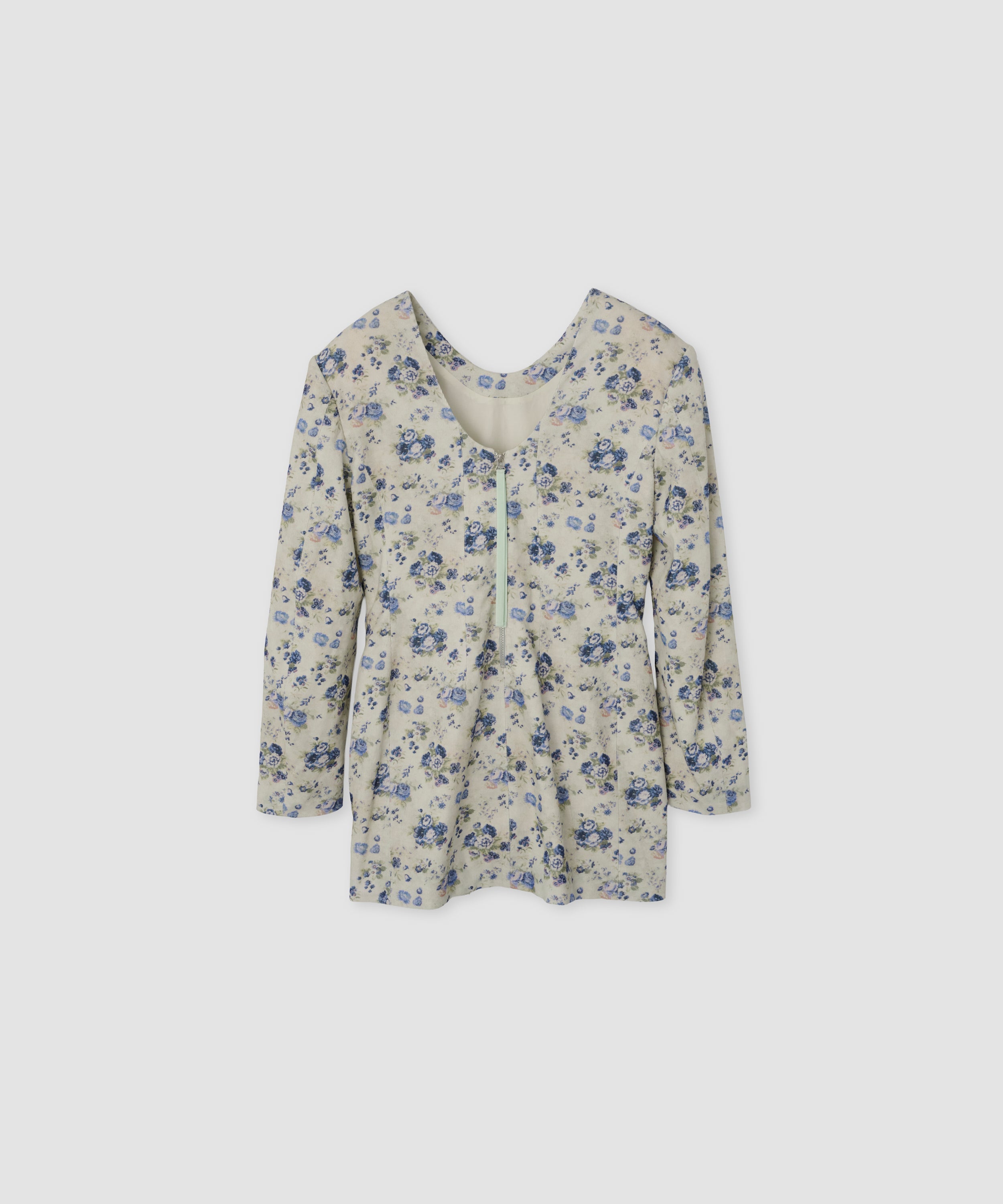COTTON CORDUROY FLOWER PRINT LONG SLEEVE ONEPIECE
