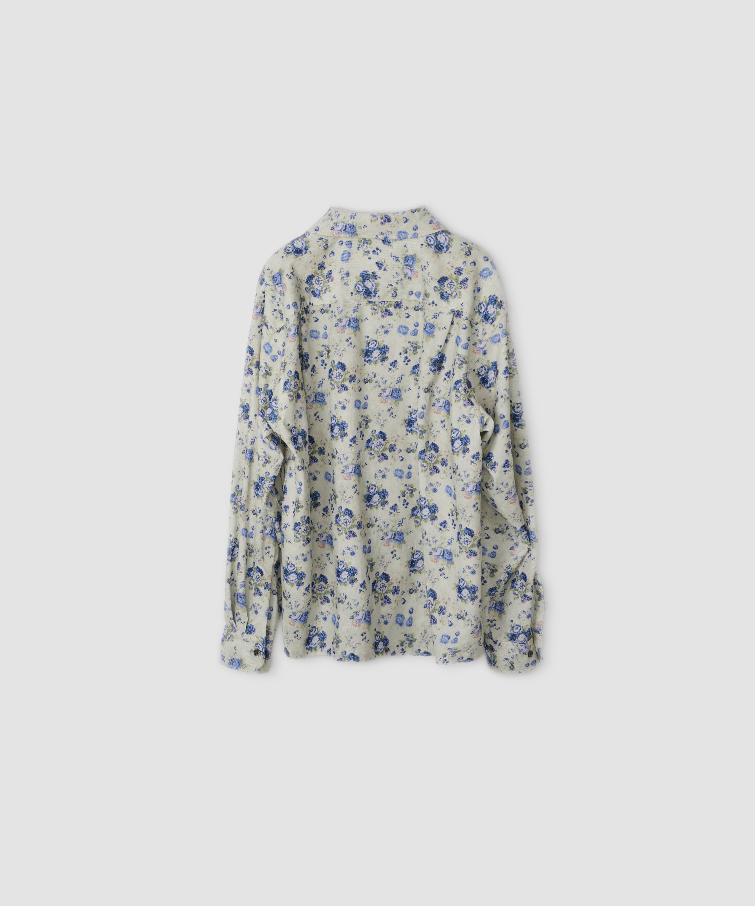 COTTON CORDUROY FLOWER PRINT OPEN COLLAR SHIRT