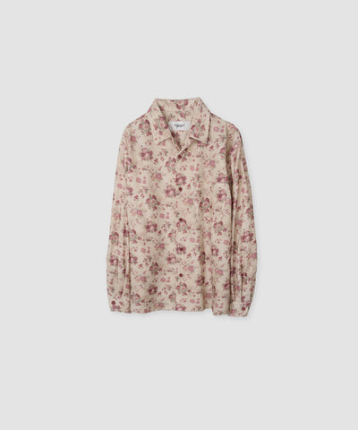 COTTON CORDUROY FLOWER PRINT OPEN COLLAR SHIRT