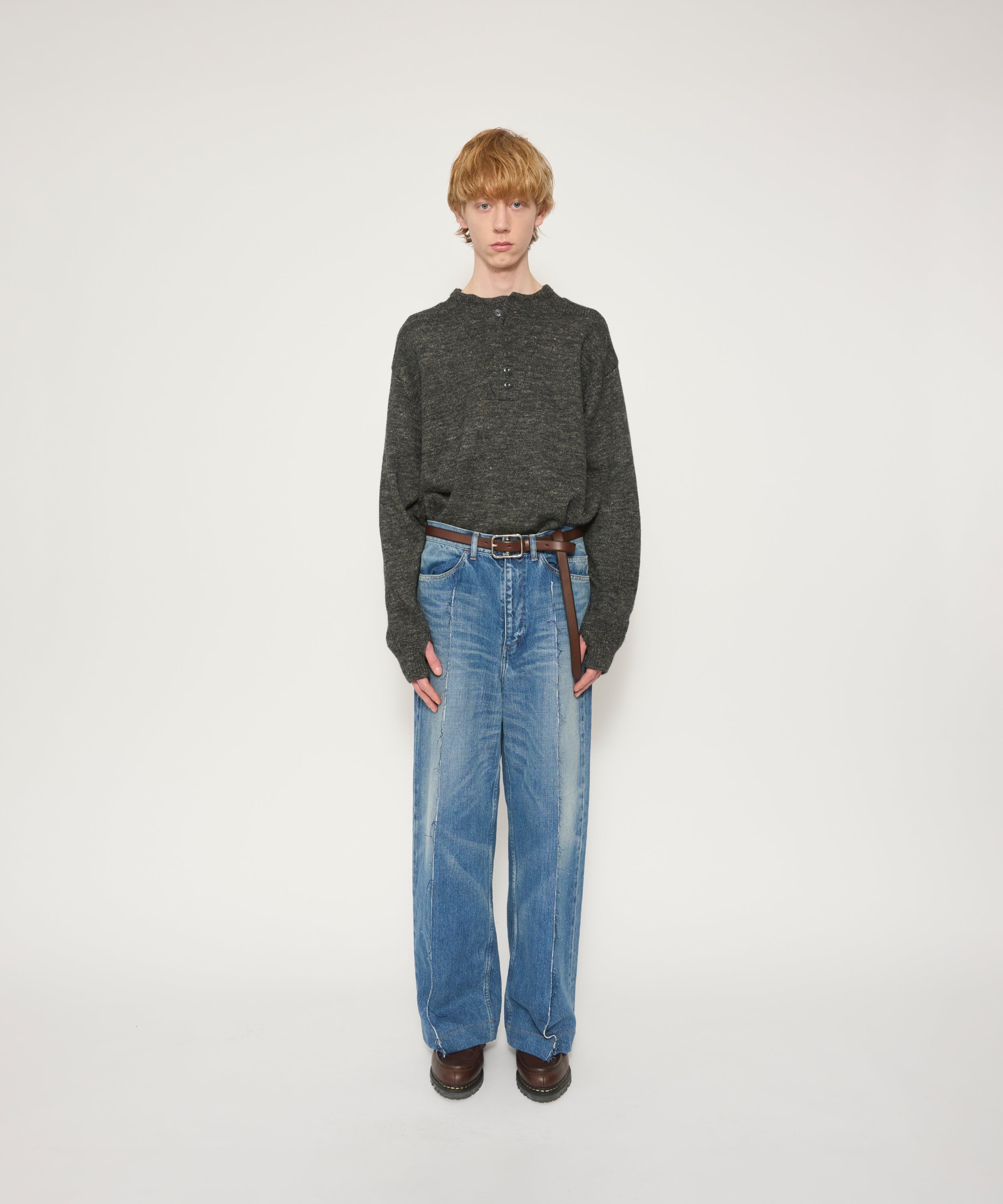 13oz DENIM BROKEN CREASE PINTUCK PANTS