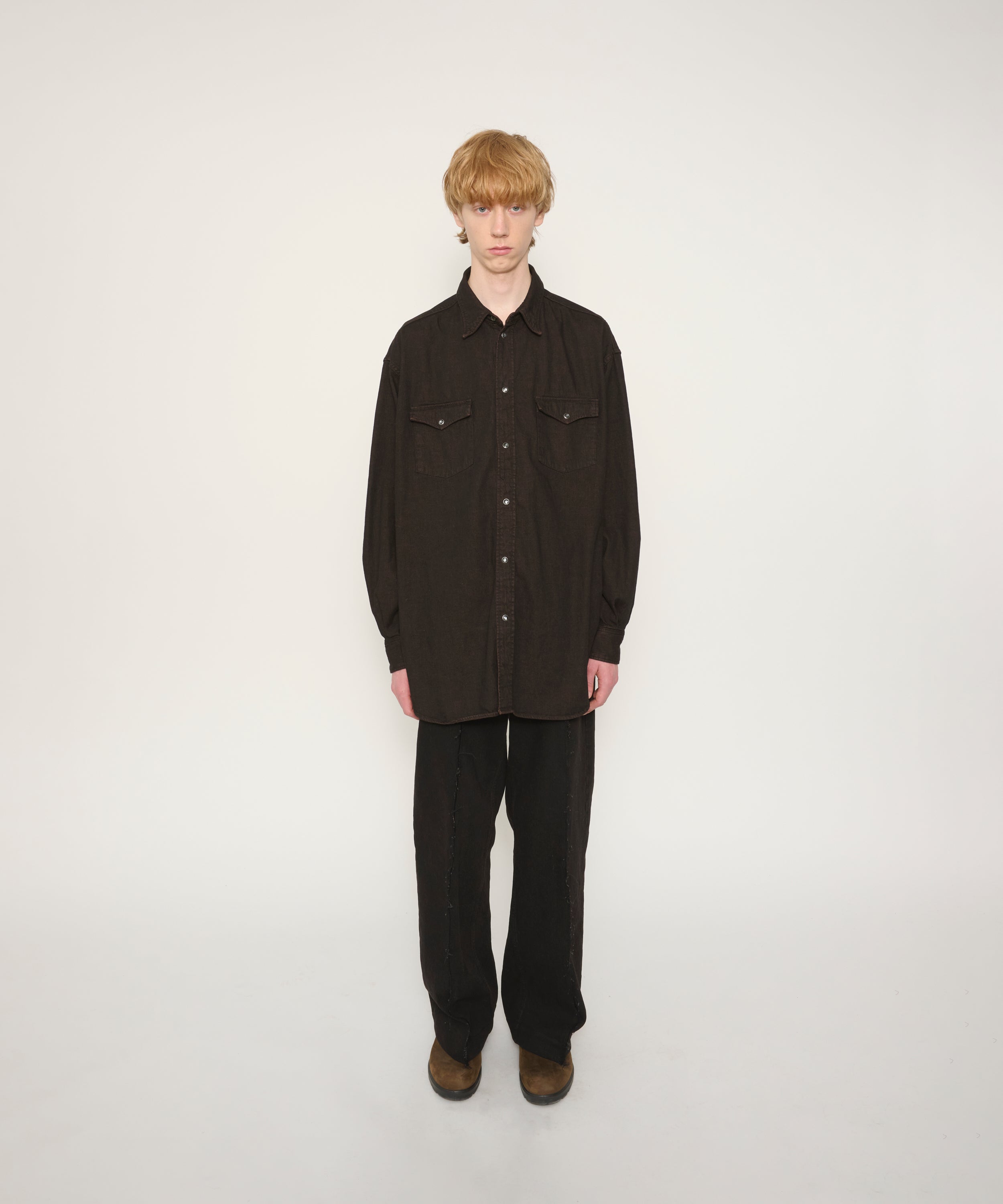 8oz DENIM WESTERN SHIRT BLACK BROWN