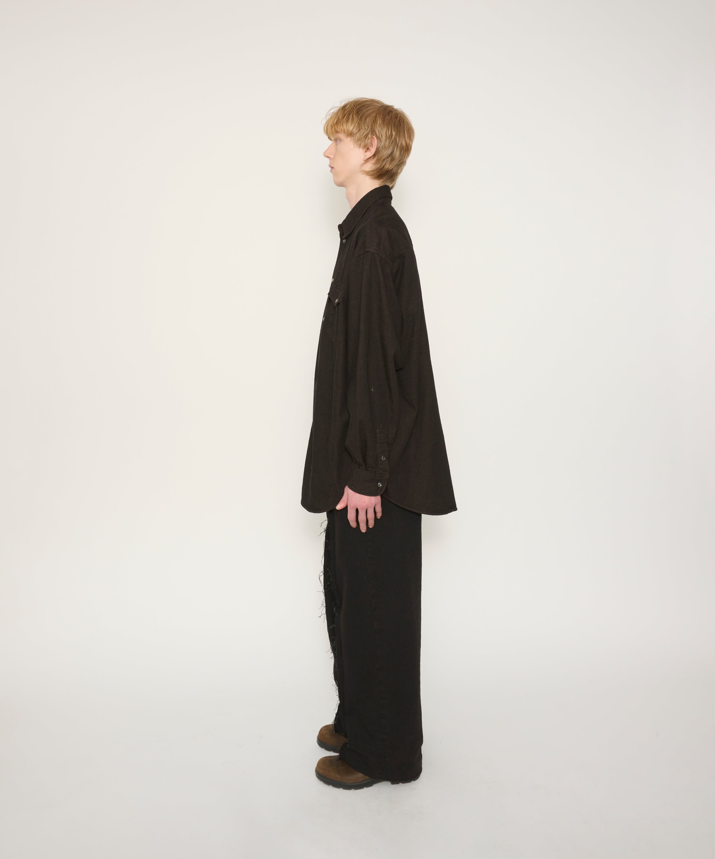 8oz DENIM WESTERN SHIRT BLACK BROWN