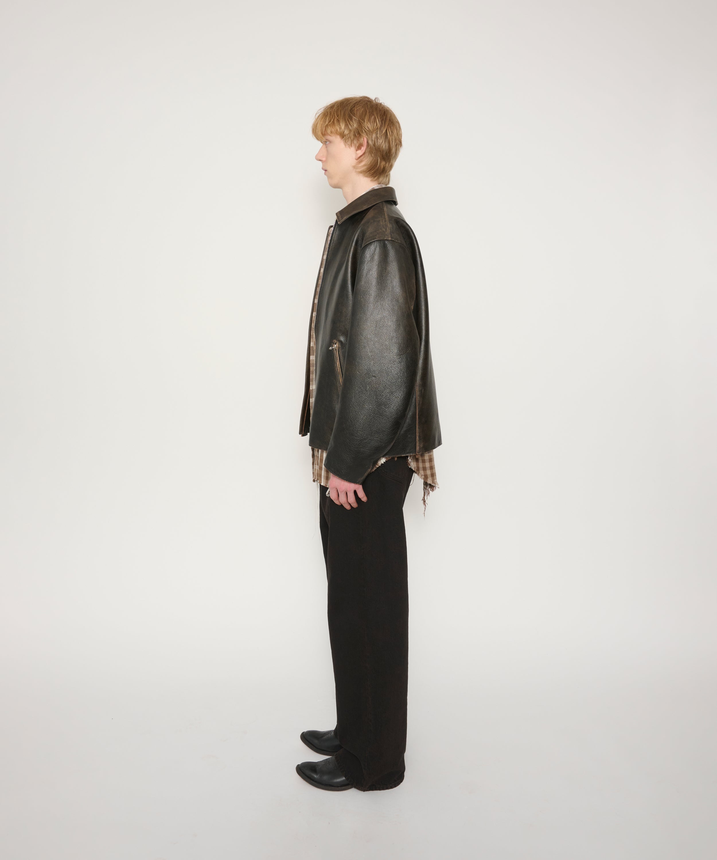 COW LEATHER VINTAGE FINISHED ZIP BLOUSON