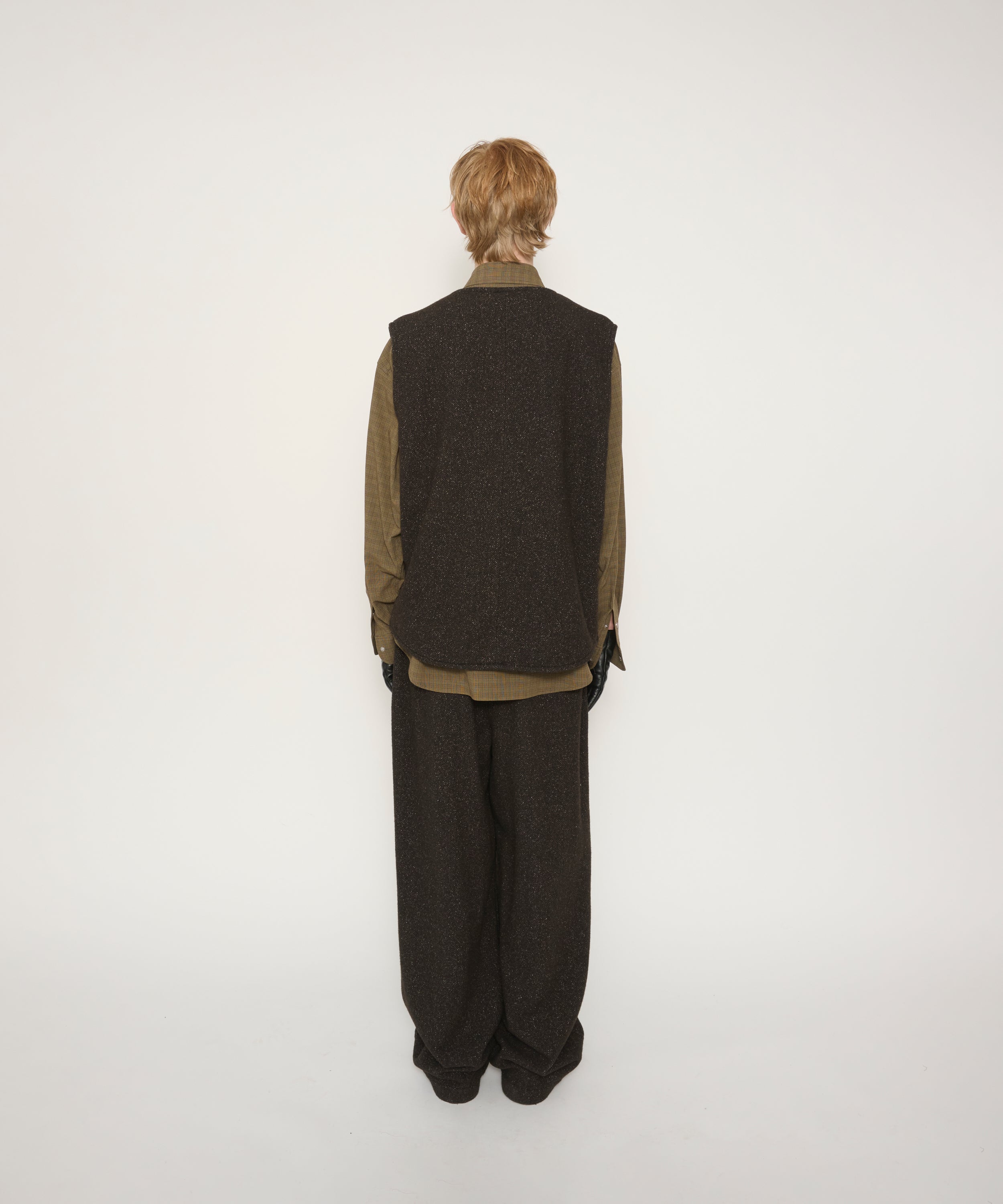 GARMENT WASHED SILKNEP TWEED TWO TUCK PANTS