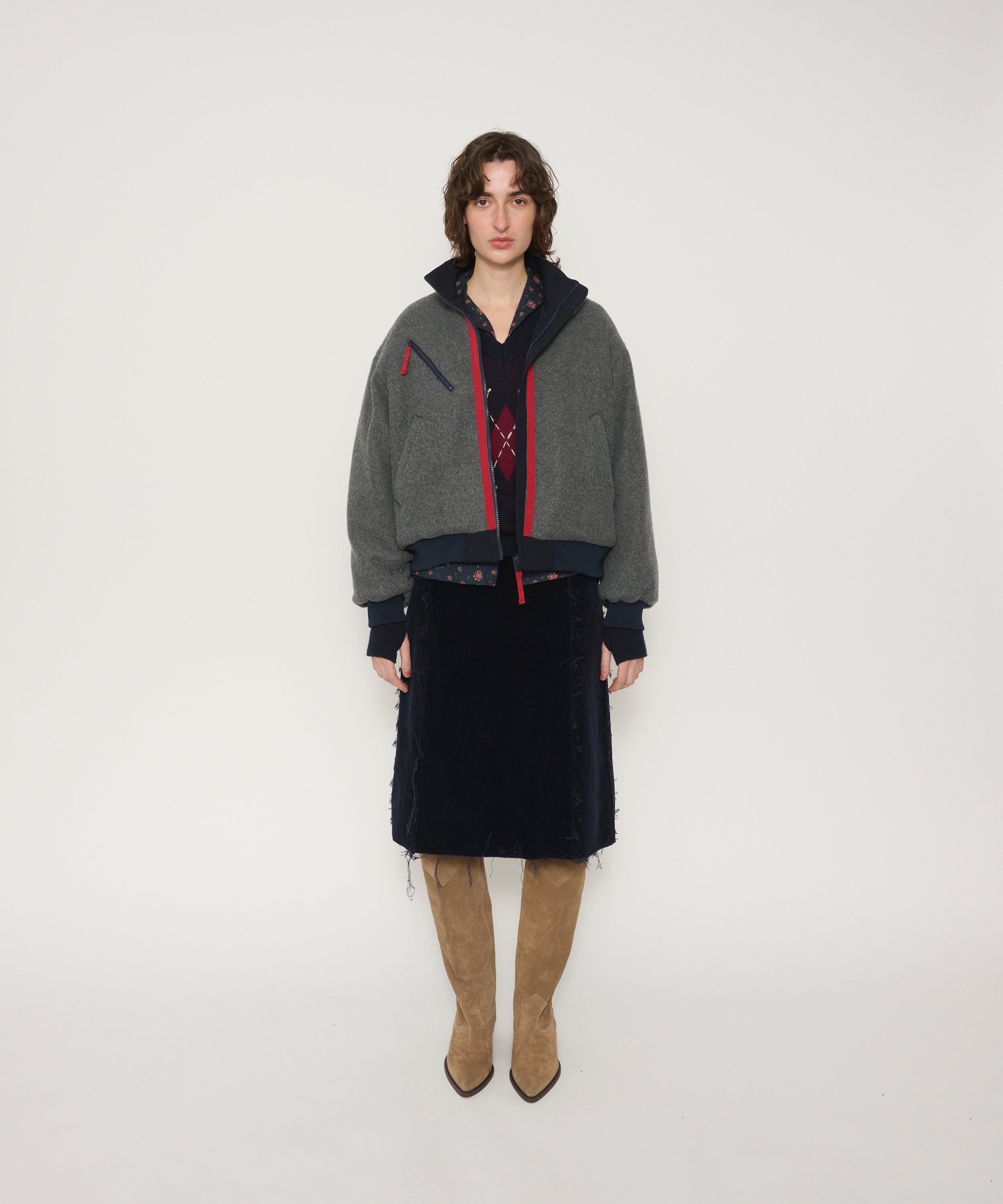 NYLON TASLAN REVERSIBLE SHELLED FLEECE JACKET