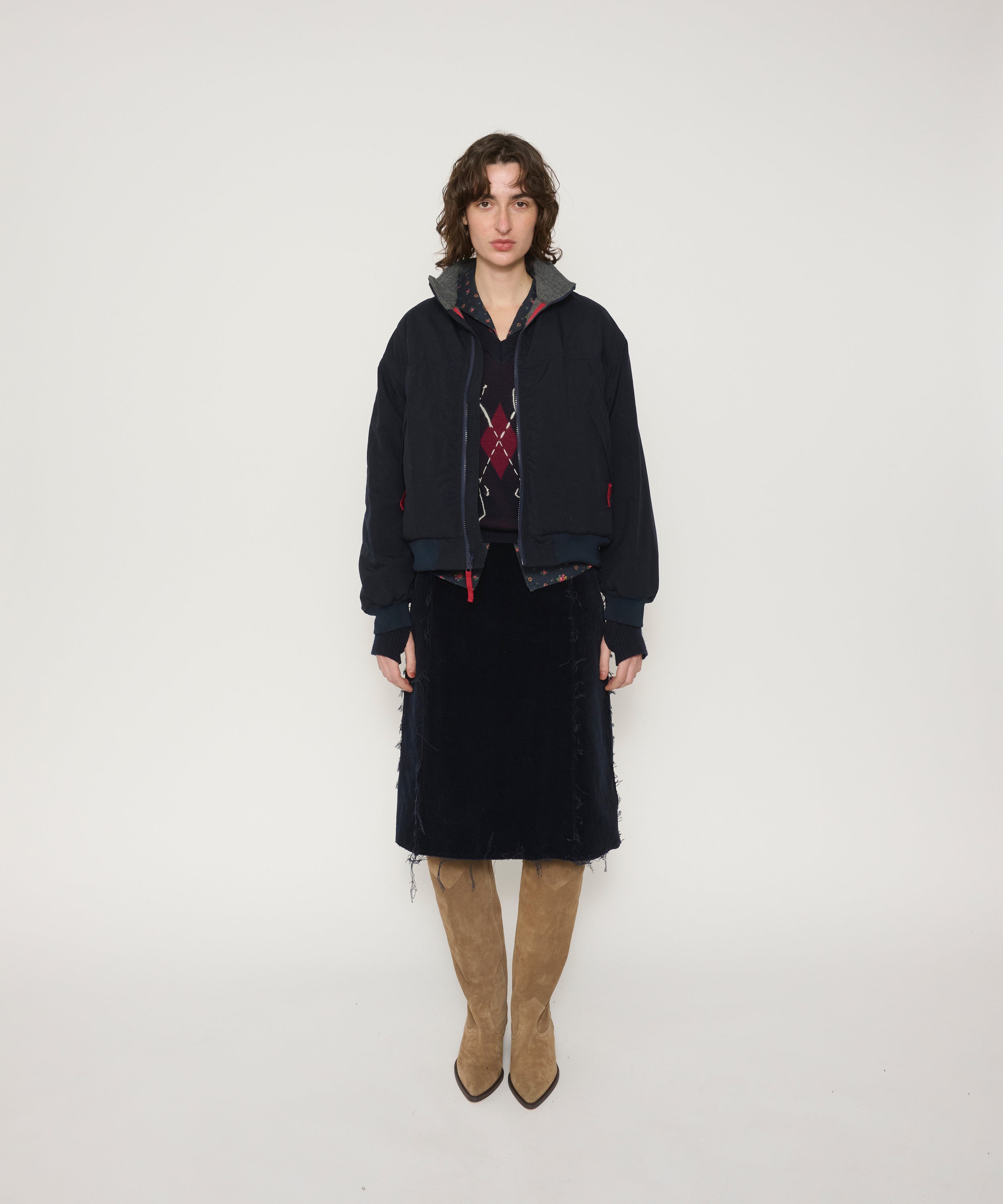 NYLON TASLAN REVERSIBLE SHELLED FLEECE JACKET