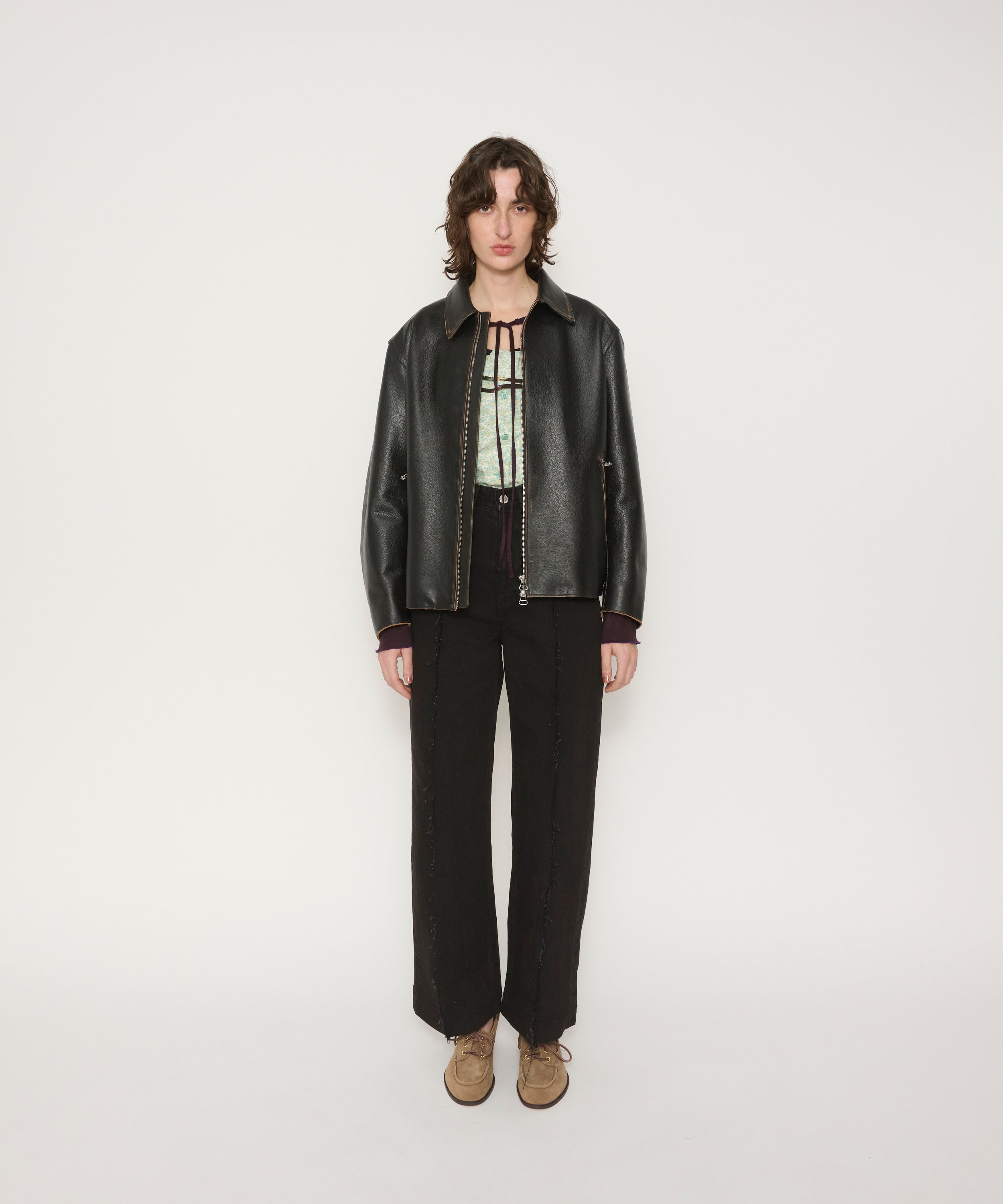 COW LEATHER VINTAGE FINISHED ZIP BLOUSON