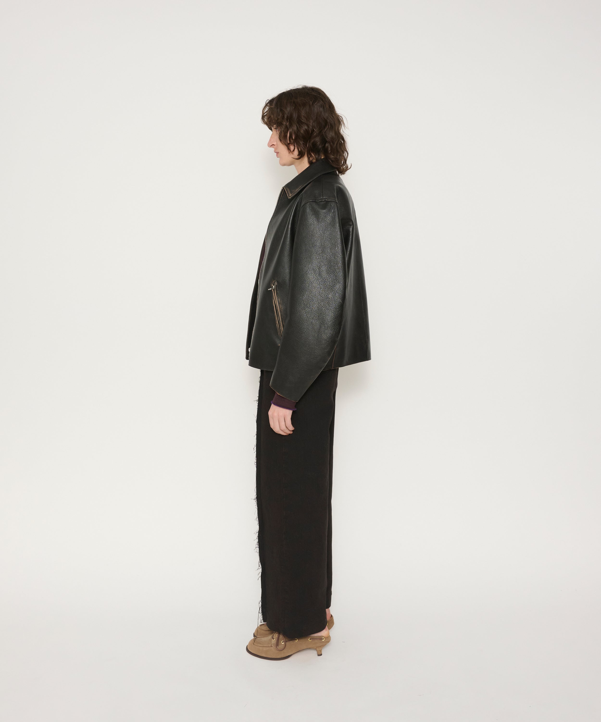 COW LEATHER VINTAGE FINISHED ZIP BLOUSON