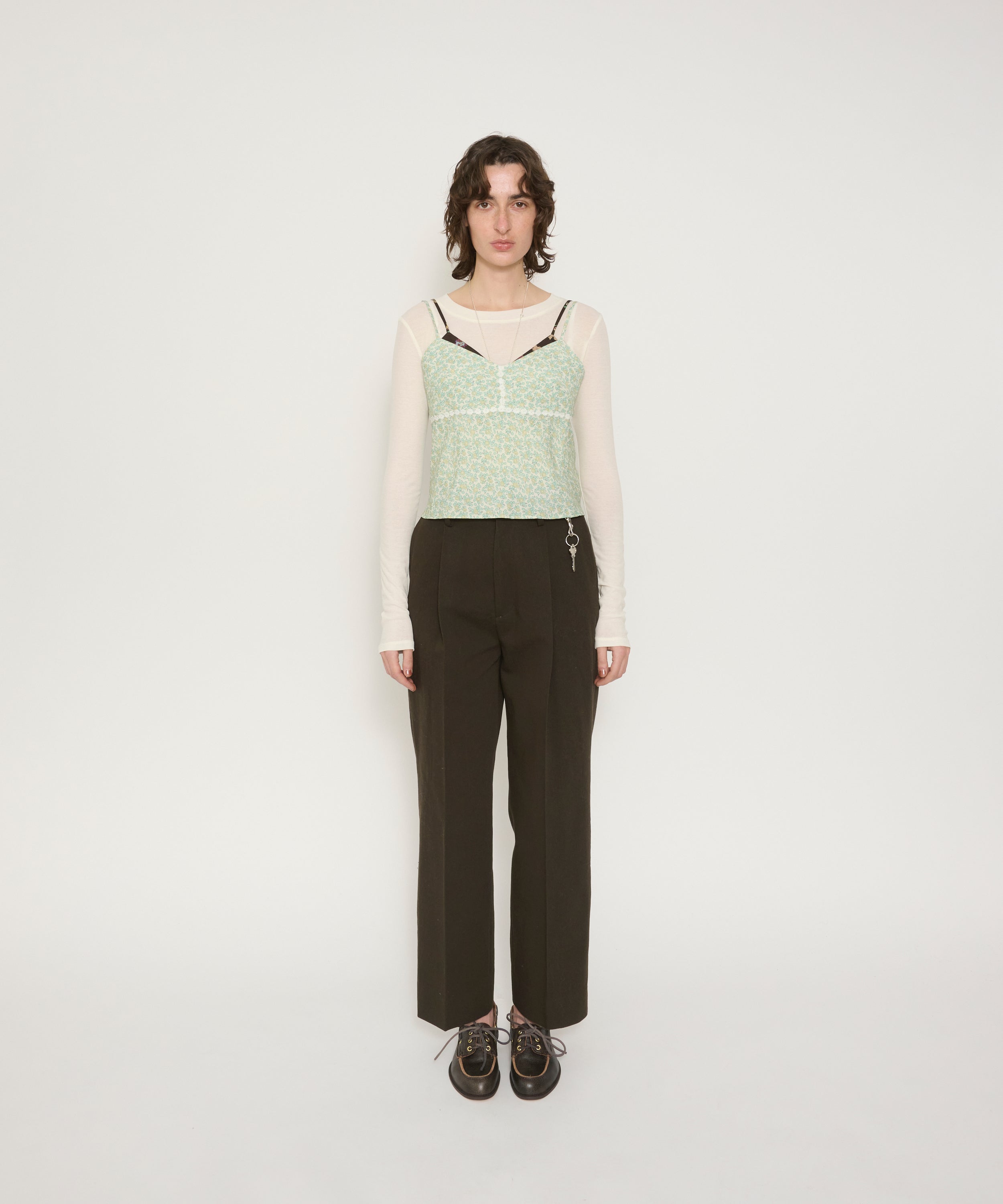 COTTON GABARDINE CINCH BACK TROUSERS