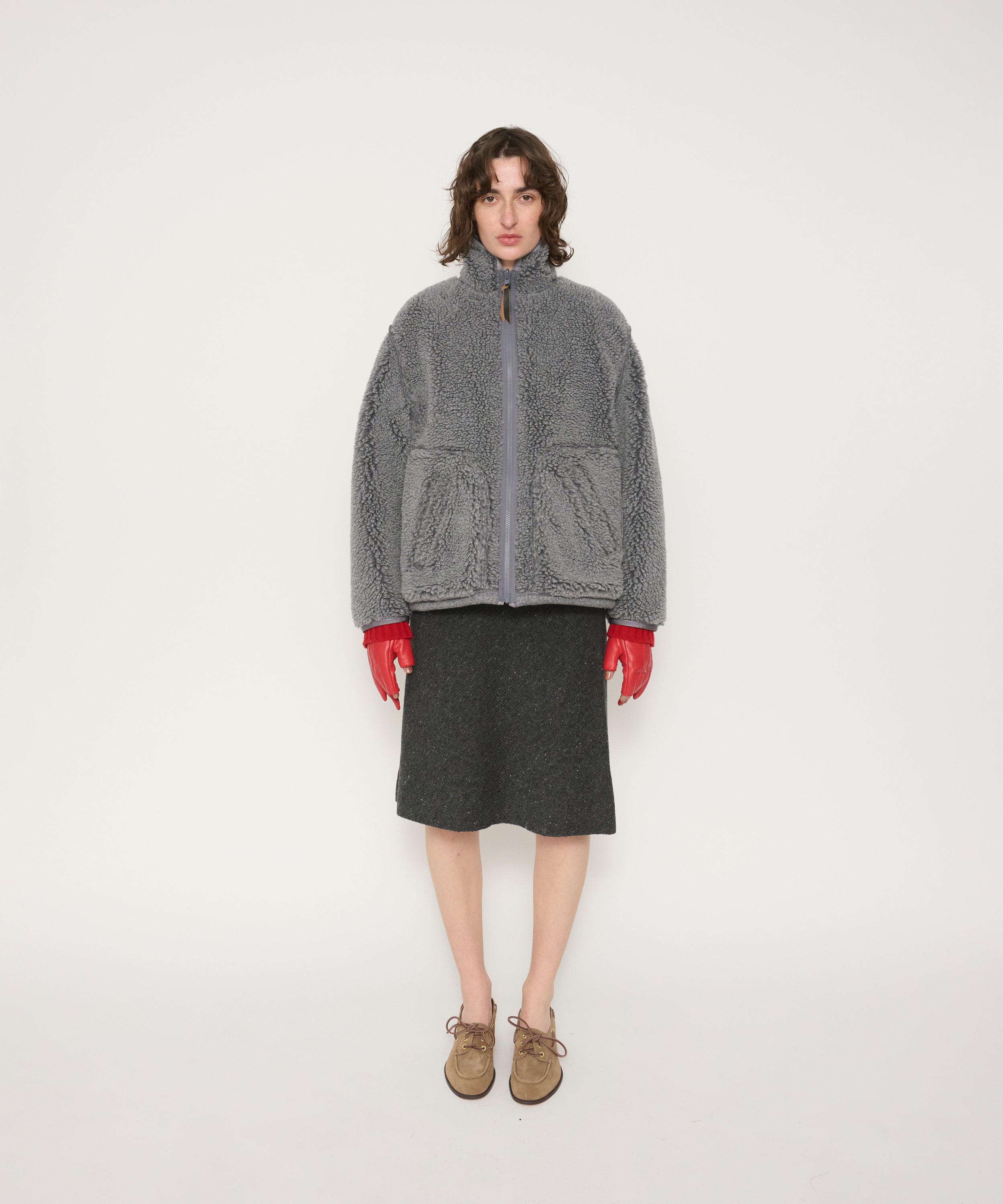POLYESTER BOA FLEECE REVERSIBLE ZIP UP JACKET