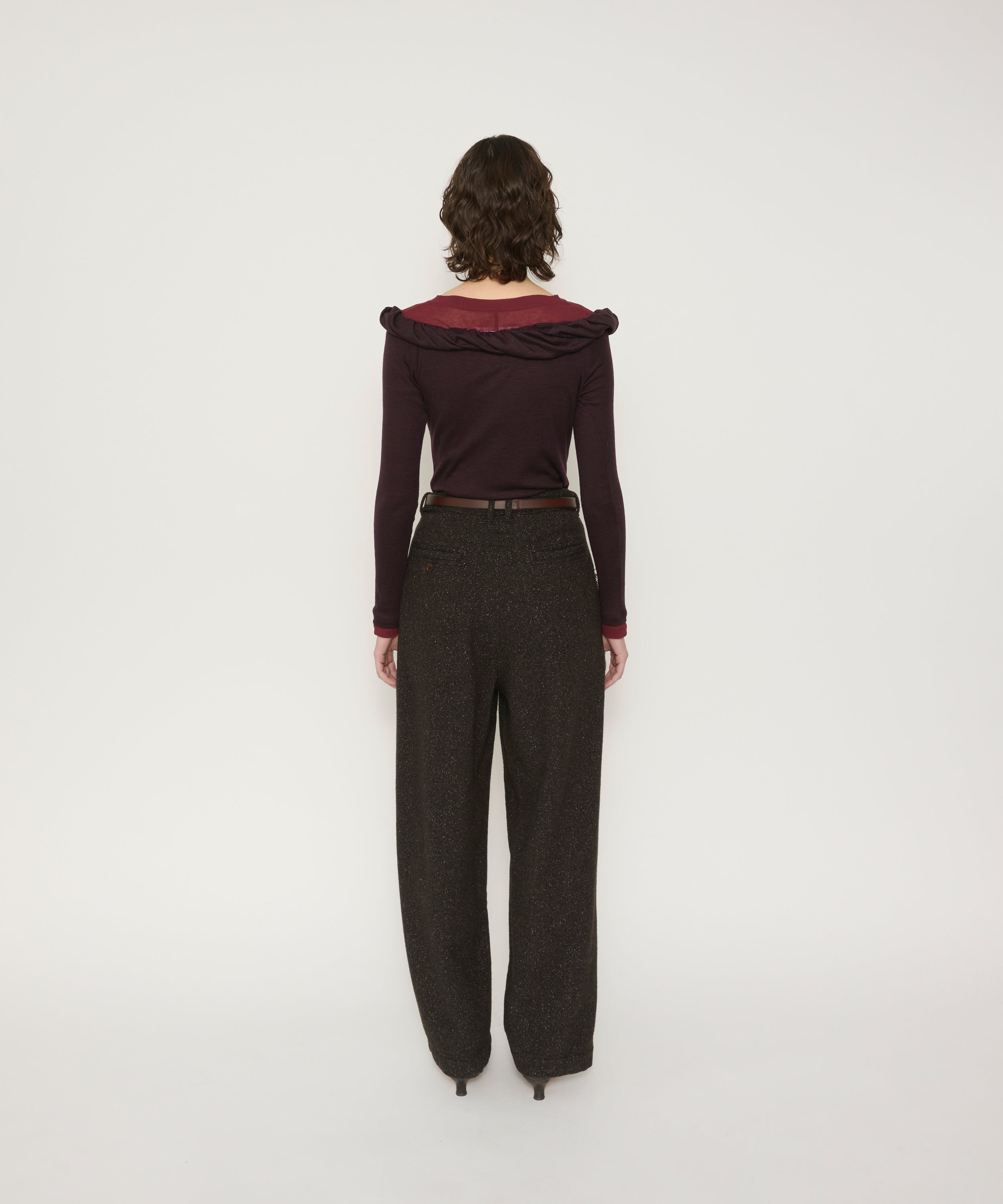 WOOL RIB TWISTED OFF SHOULDER PULLOVER